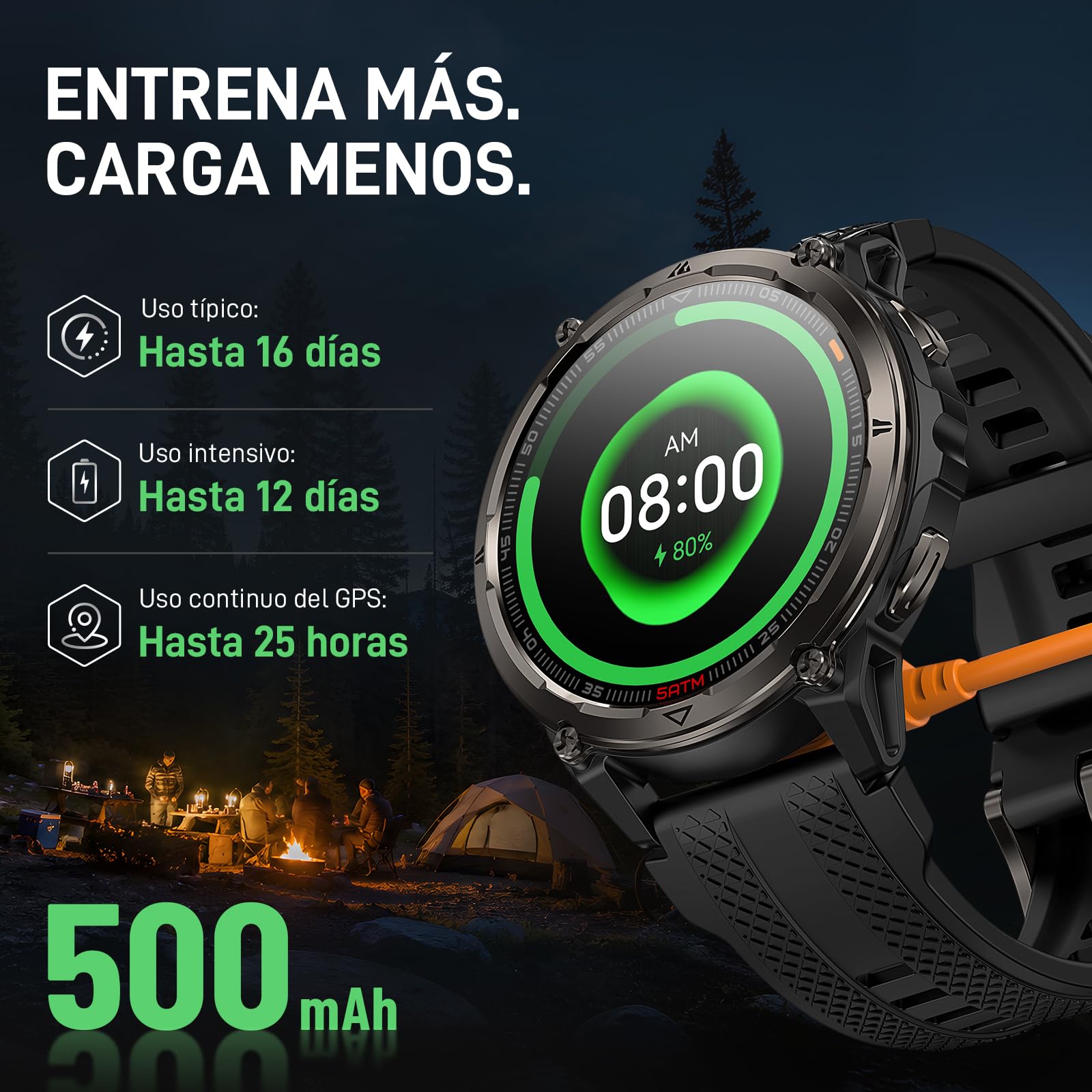 KOSPET Orb 2 Reloj Inteligente Hombre y Mujer, GPS Doble Banda,5 ATM e IP69 | Smartwatch Militar AMOLED 1.43",16 Días Batería, Linterna LED, 170+ Deportes, Ritmo Cardíaco y Sueño para Android iPhone