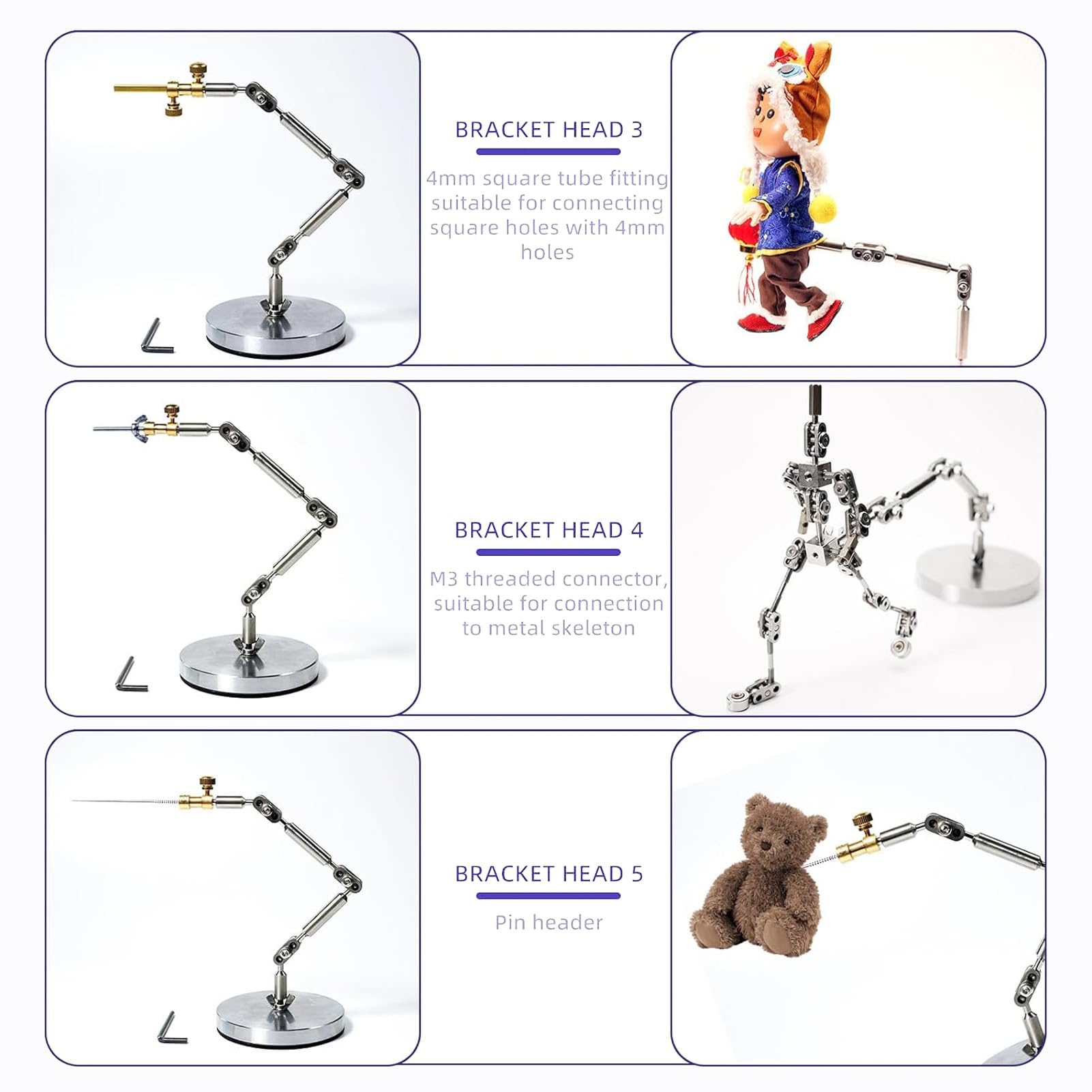 GQQSXZNTD Stop Motion Rig, Round Base Stop Motion Armature Kits, Stop Motion Animation Winder Rig System with 5 Connectors, Precise Positioning, More Display Pose for Stop Motion Animation