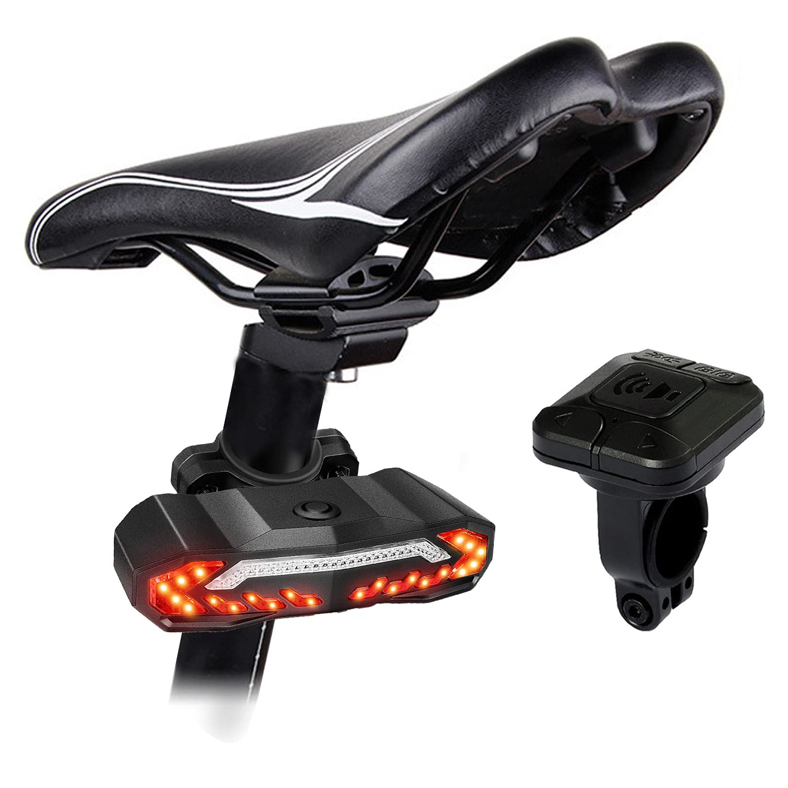 Fanale posteriore per bici intelligente, con indicatori di direzione e luce del freno automatico, allarme per bici con telecomando wireless, luce posteriore 5 in 1 (allarme, freno, sterzo, campanello