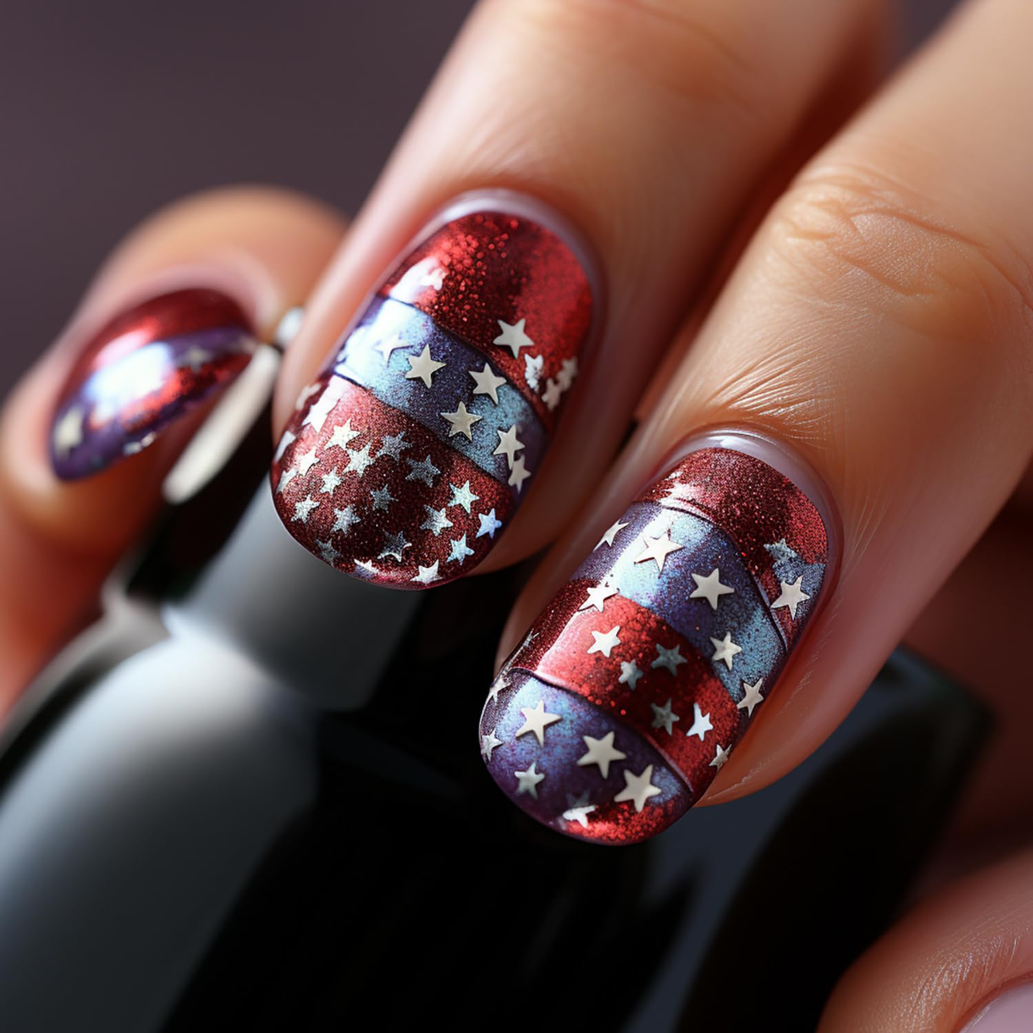 RIICFDD Press on Nails - Red and Blue Independence Day Design