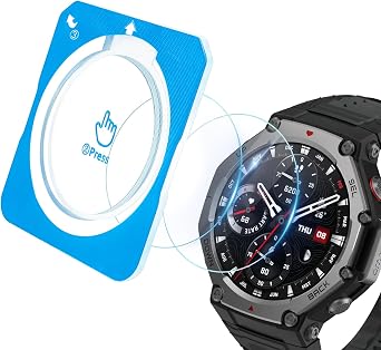 3 PCS Compatible for Amazfit T-Rex 3/3 Pro 48mm Screen Protector Clear With Easy Install Kit, 9H Full Cover Tempered Glass Protector for Amazfit T-Rex 3 48mm Watch Film, Anti-Scratch & Sensitive Touch