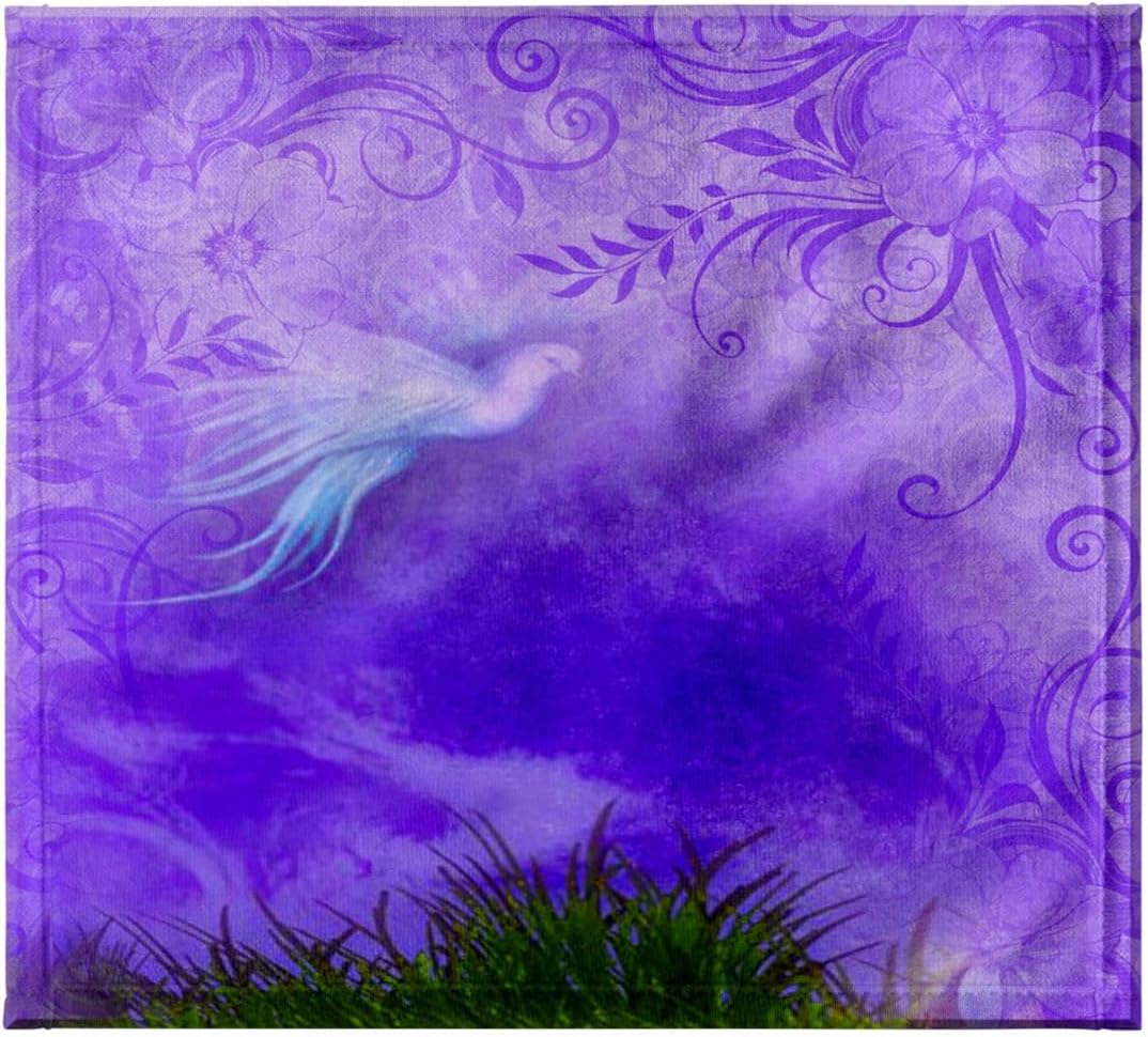 3dRose Purple Flowered Background in Gradient Color with a Beautiful Flying Fantasy White Bird 22x30 Bath Hand Pool Towel