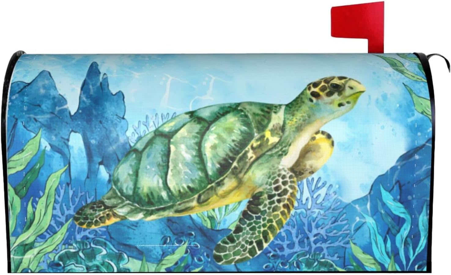 Mailbox Covers Nautical Sea Turtle, Summer Beach Ocean Magnetic Mailbox Covers, Large Size 25.5" Lx 21" W Waterproof Mail Box Wraps Post Letter Box Covers for Yard Garden Outdoor Decor