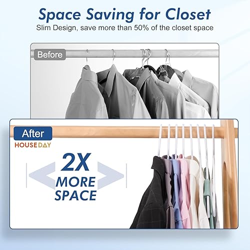 Miniatura 6 de HOUSE DAY Paquete de 60 perchas de plástico color negro, perchas de plástico que ahorran espacio, perchas resistentes con muescas para ropa, perchas