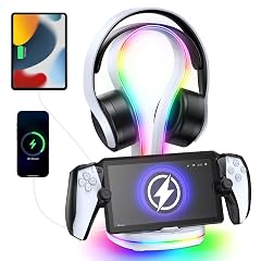 FYOUNG Gaming Headset Holder with Charging Dock Station for Playstation Portal Atmosphere Light Stand with Magnetic Charging Headphone