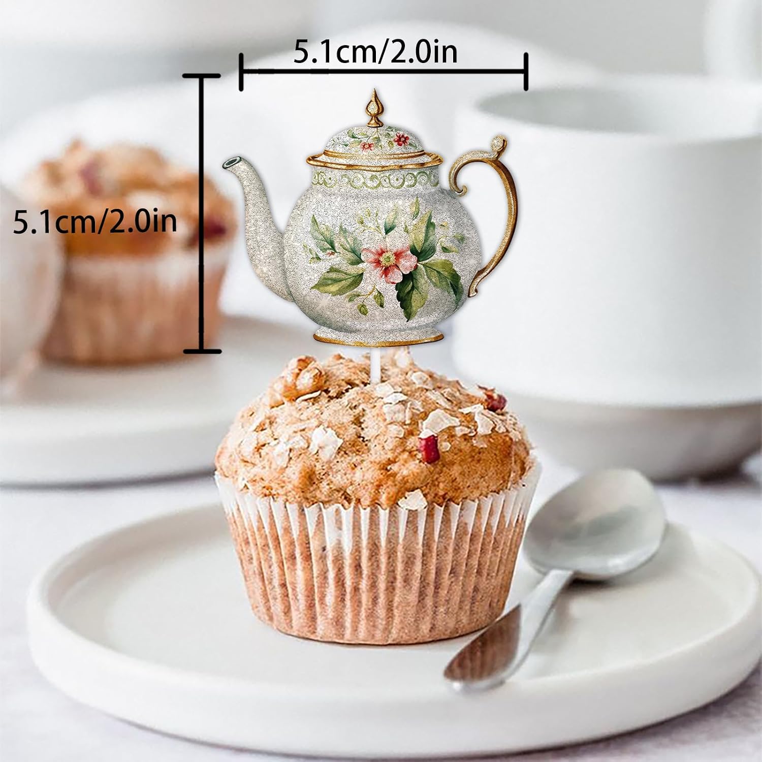 Dessert Cupcake Topper Pick for Teapot Afternoon Tea Theme Decorations children Happy Birthday Baby Shower Party Decor Supplies 18pcs Colorful Glitter