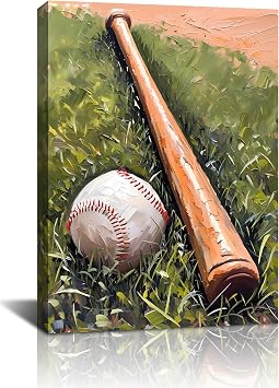 Framed Baseball Canvas Wall Art Prints,Vintage Brown Baseball Wall Decor