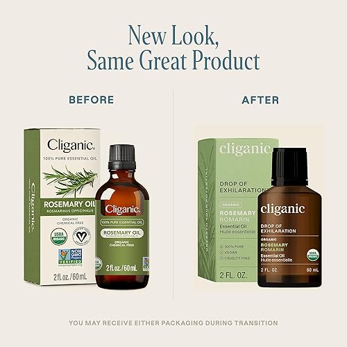 Miniatura 2 de Cliganic Aceite esencial de romero orgánico, 2 onzas, 100% puro y natural sin diluir, para aromaterapia  Con verificación sin OMG