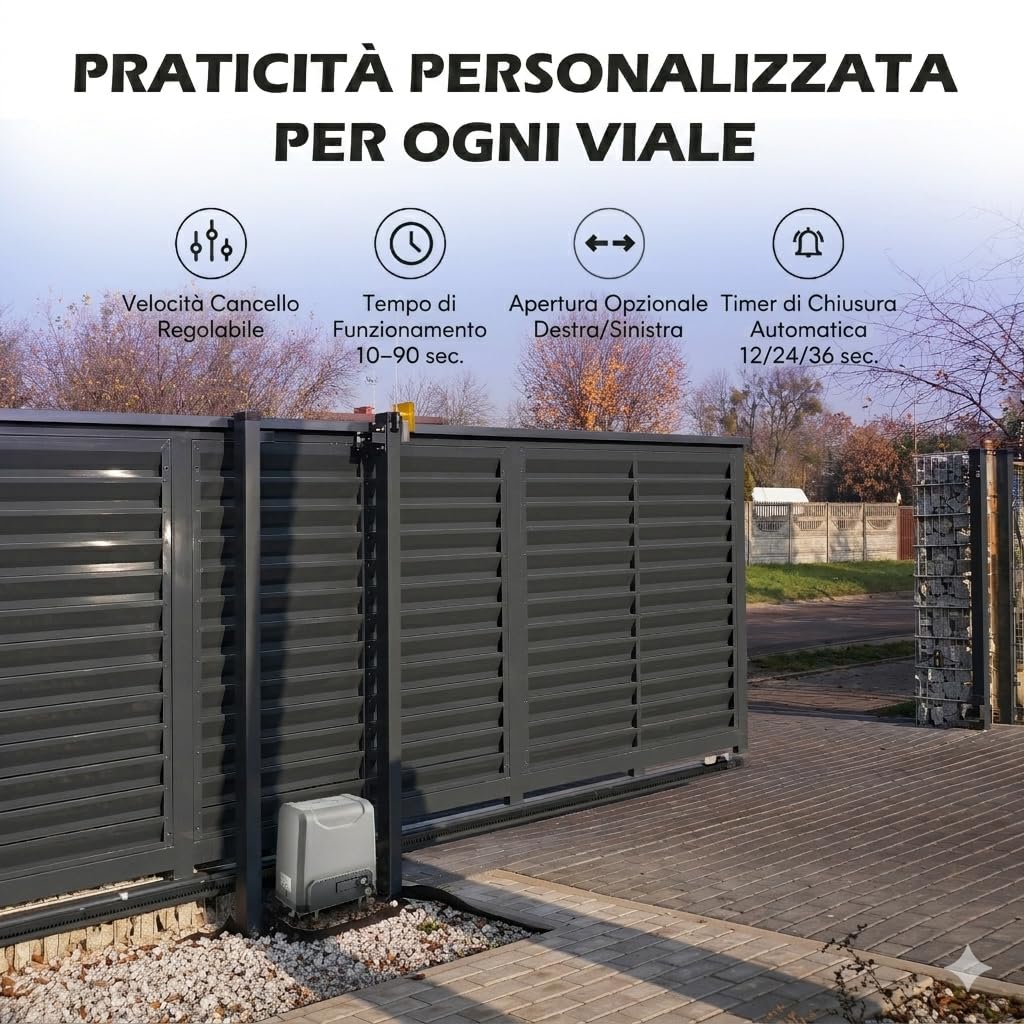 CO-Z 400W Motore Cancello Scorrevole, Kit Automazione Cancello Scorrevole per Porte Fino a 1000kg 12m con 2 Telecomandi, 4m Cremagliera e Sensori a Infrarossi per Giardino Garage