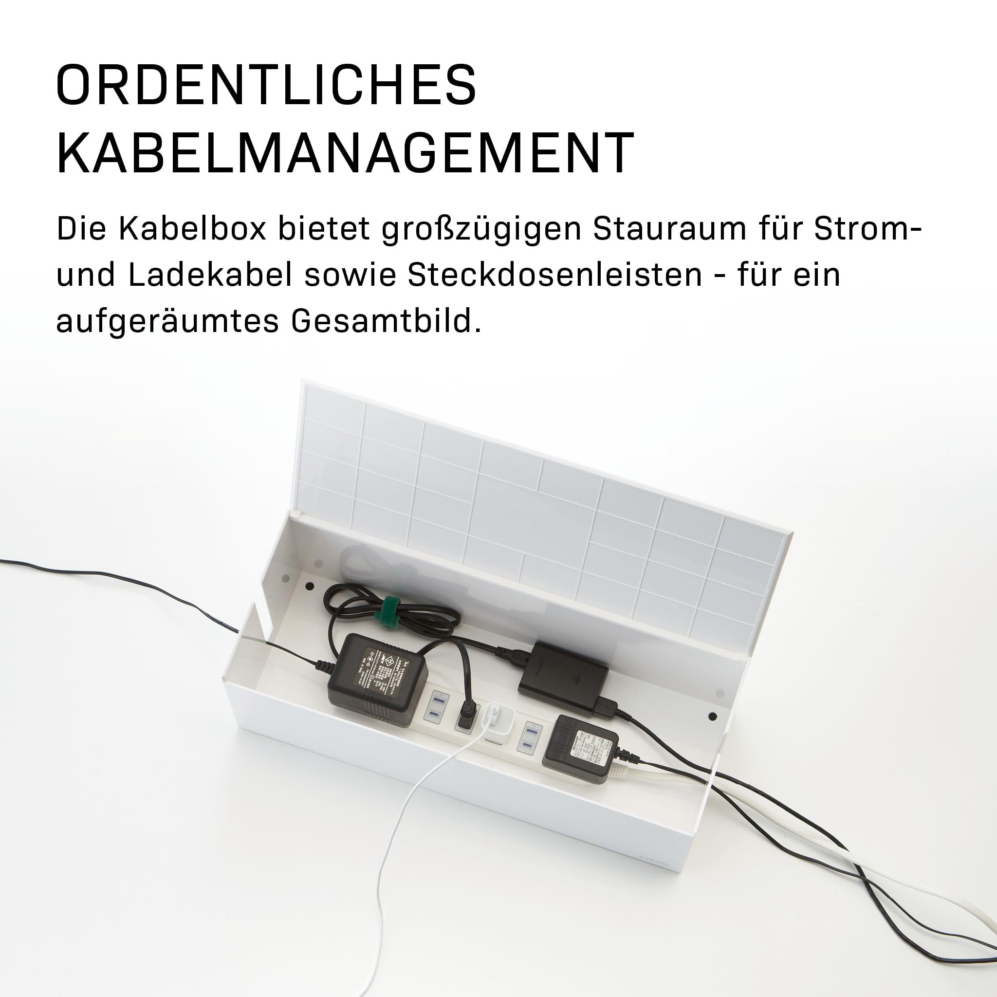 Yamazaki Web Kabelbox aus PC-ABS-Harz - mit Deckel, für Kabel/Steckdosenleisten/Ladekabel, modern - 15,5 x 40 x 14,5 cm, Japanisches Design, weiß