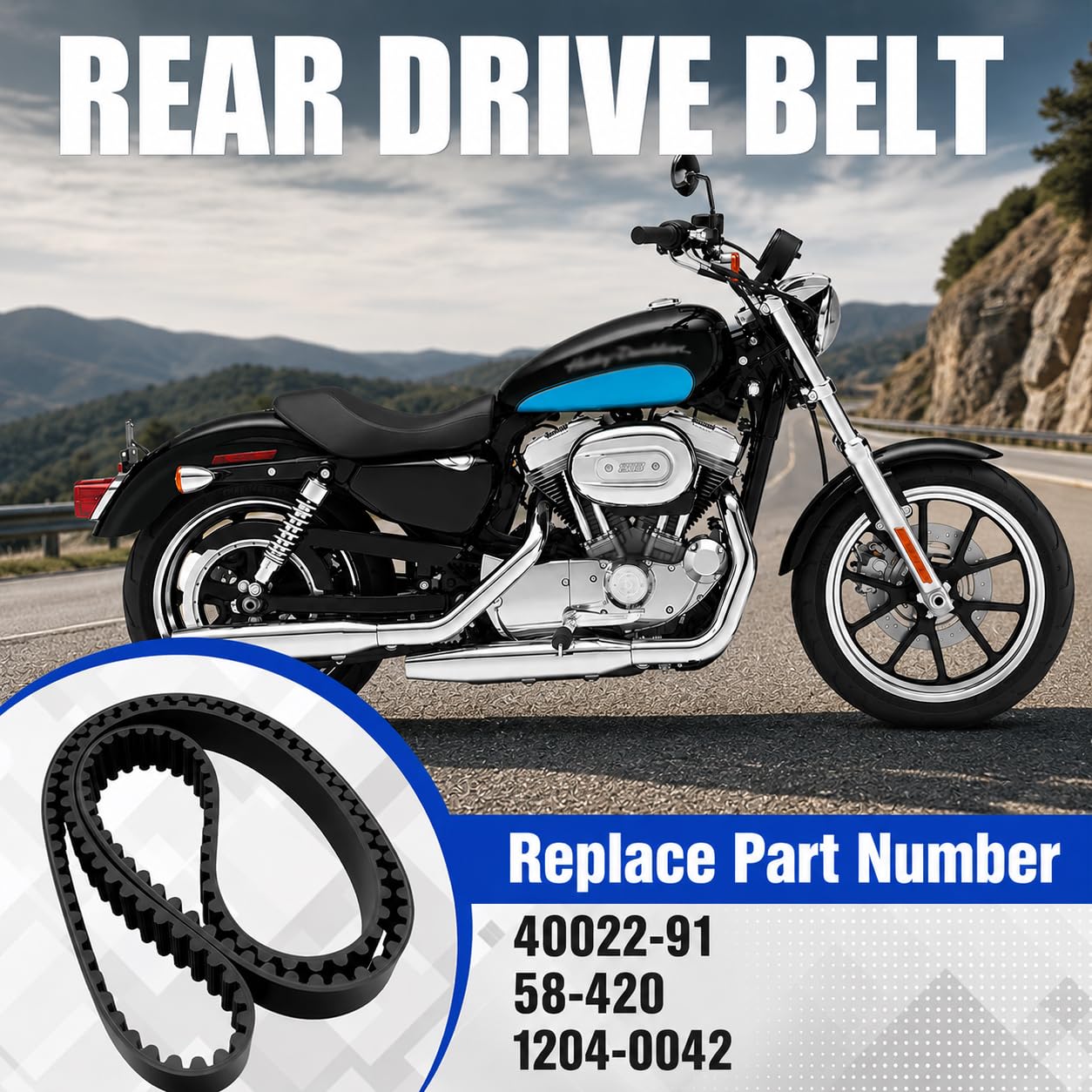 Rear Drive Belt 128T 1-1/8" Motorcycle Belt Compatible with Sportster 883 &1200 1991-2003, Replace 40022-91 58-420 1204-0042 62-0945