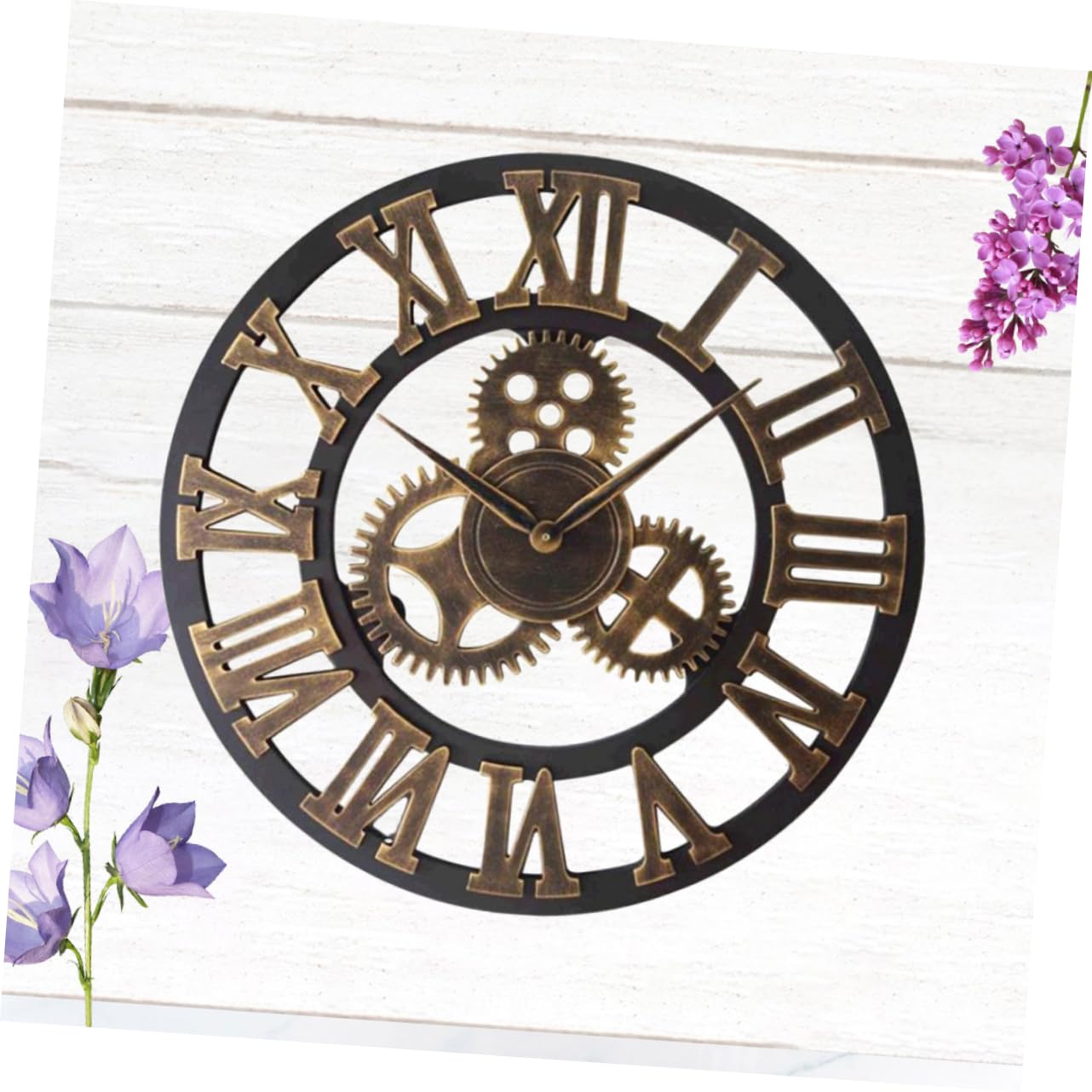 Cabilock Reloj de Pared Retro de 34cm en Madera Dorada, Estilo Industrial | Diseño Creativo, Pieza Individual, Adecuado para Decoración Mural del Salón