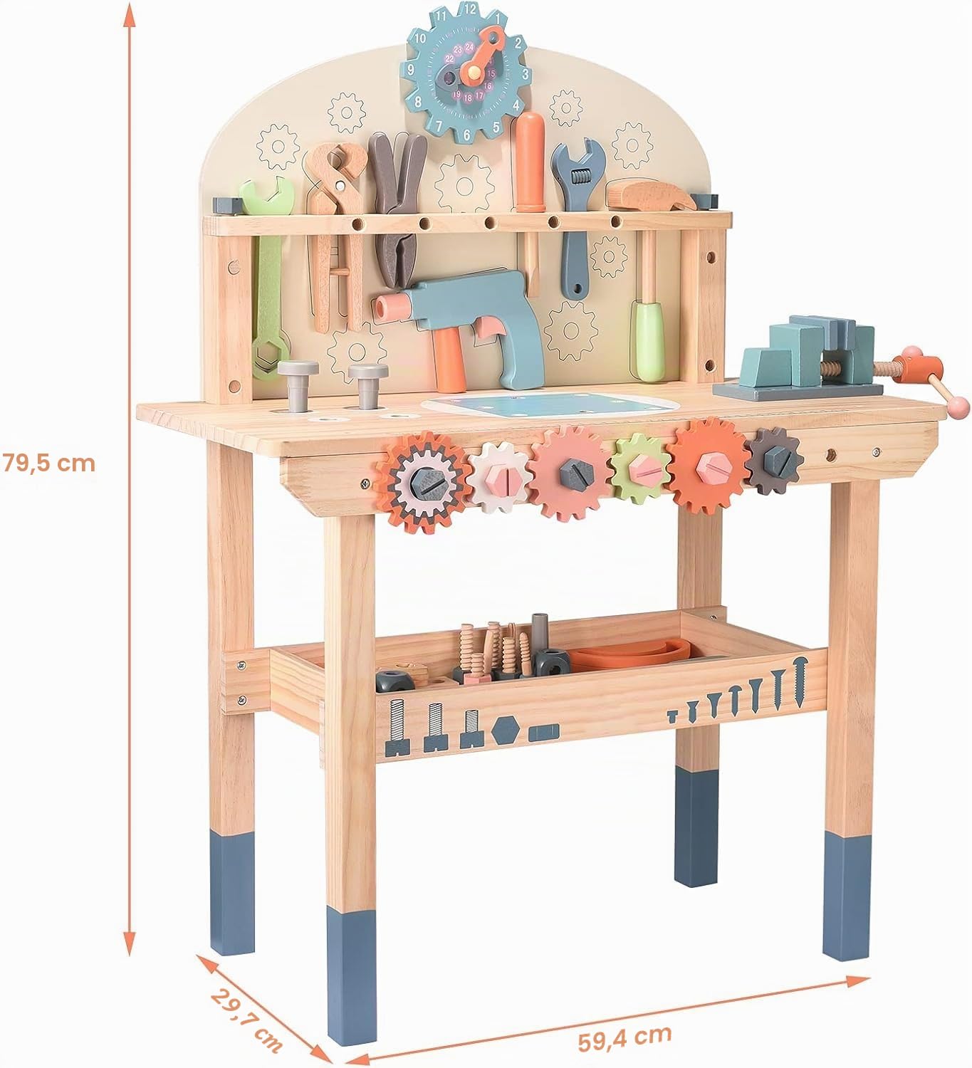 Établi en Bois pour Enfants, Outils de Jeu Banc à Outils en Bois Multifonction Maintenance des simulations Tableau d'outils de démontage des vis et écrous pour Les 3 Ans et Plus