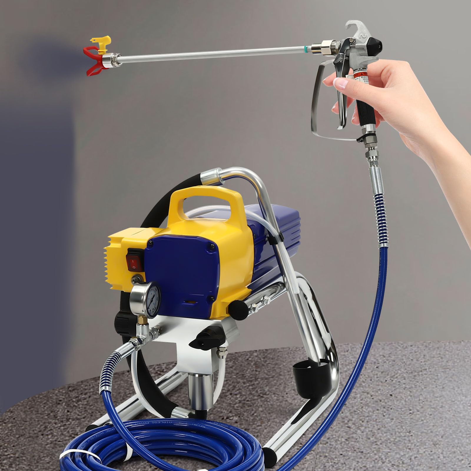 Pulverizador de pintura sin aire, portátil, 1800 W, 3600 psi, pulverizador eléctrico de alta eficiencia, pulverizador de pintura, pulverizador de pintura sin aire de alta presión con 13 m de longitud