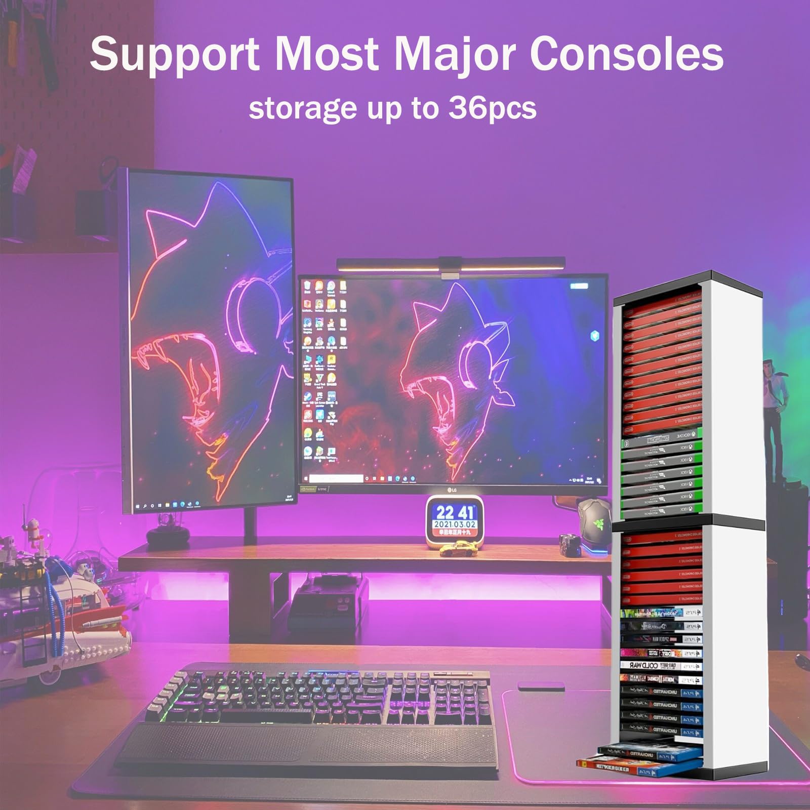 iFCOW Torre di Archiviazione per Giochi PS5, Porta Dischi con Scaffalo per 36 CD, Custodia e Supporto per PS5/PS4/Xbox Series X/Xbox one