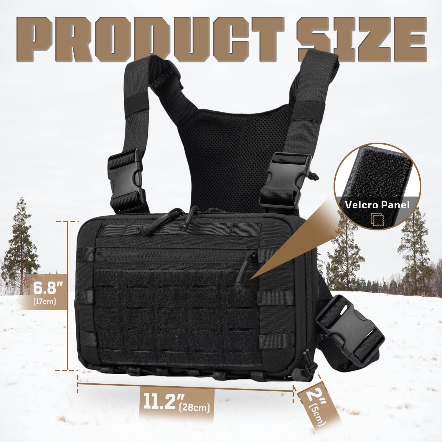 WOISIASO Outdoor Tactical Chest Bag Chest Rig Pack EDC Molle Utility Chest Pouch for Workouts Hiking Fishing Perfectly Suitable For Men (Black)