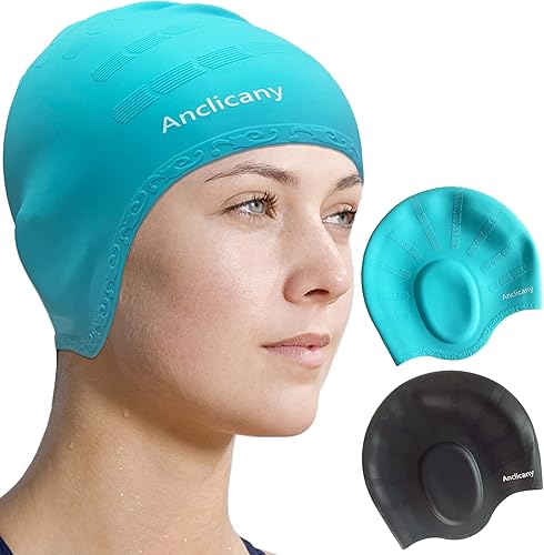 Gorras de natación, paquete de 2 gorras de natación flexibles de silicona duraderas, gorro de natación para mujeres y hombres adultos, gorras de