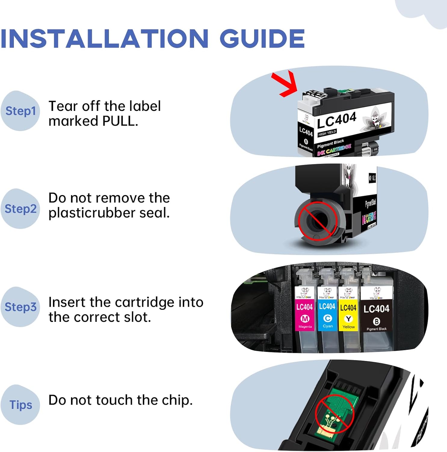 Miss Deer LC404 Ink Cartridges Combo Pack Compatible Replacement for Brother LC404 LC-404,Work for MFC-J1205W MFC-J1215W MFC-J1205W XL Printer,8-Pack