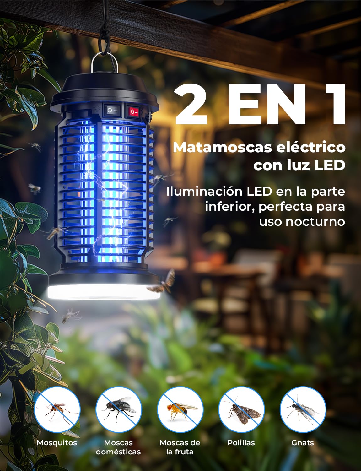 YISSVIC Elektrische Mückenlampe, elektrisch, 4200 V + 15 W, UV-Lampe, IPX4, wasserdicht, für Innen- und Außenbereich