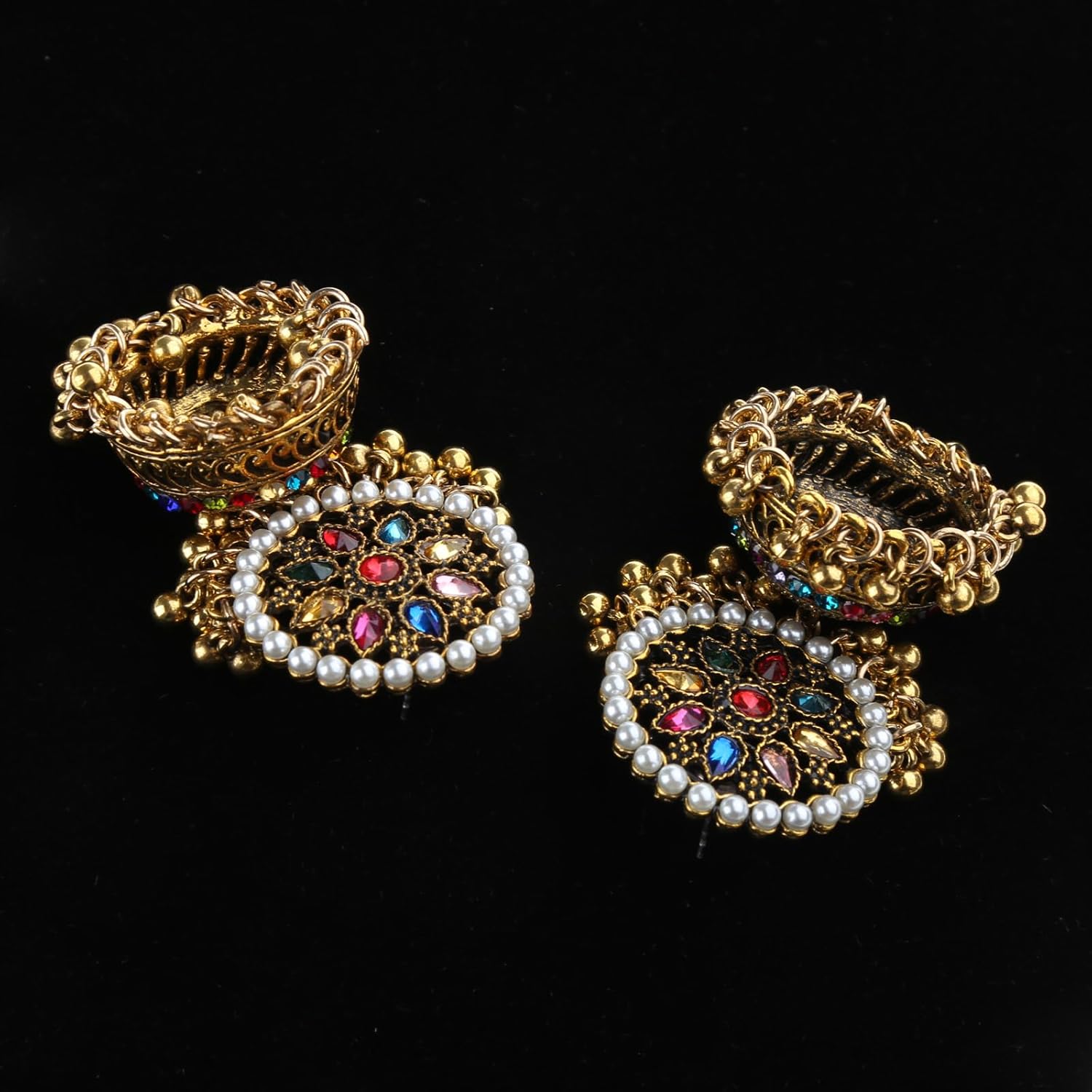 Fashion Earring, Jhumka Bell Shape Fringe Drop Earring Ethnic Sunflower Statement Earring 2.75x1.77" - Image 8