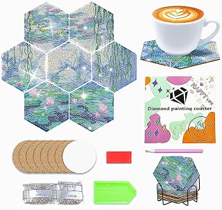 NIHO-JIUMA Diamond Painting Acrylic Coasters Kits Monet's Water Lilies, DIY Diamond Art Gift for Beginners/Adults (7 PCS)
