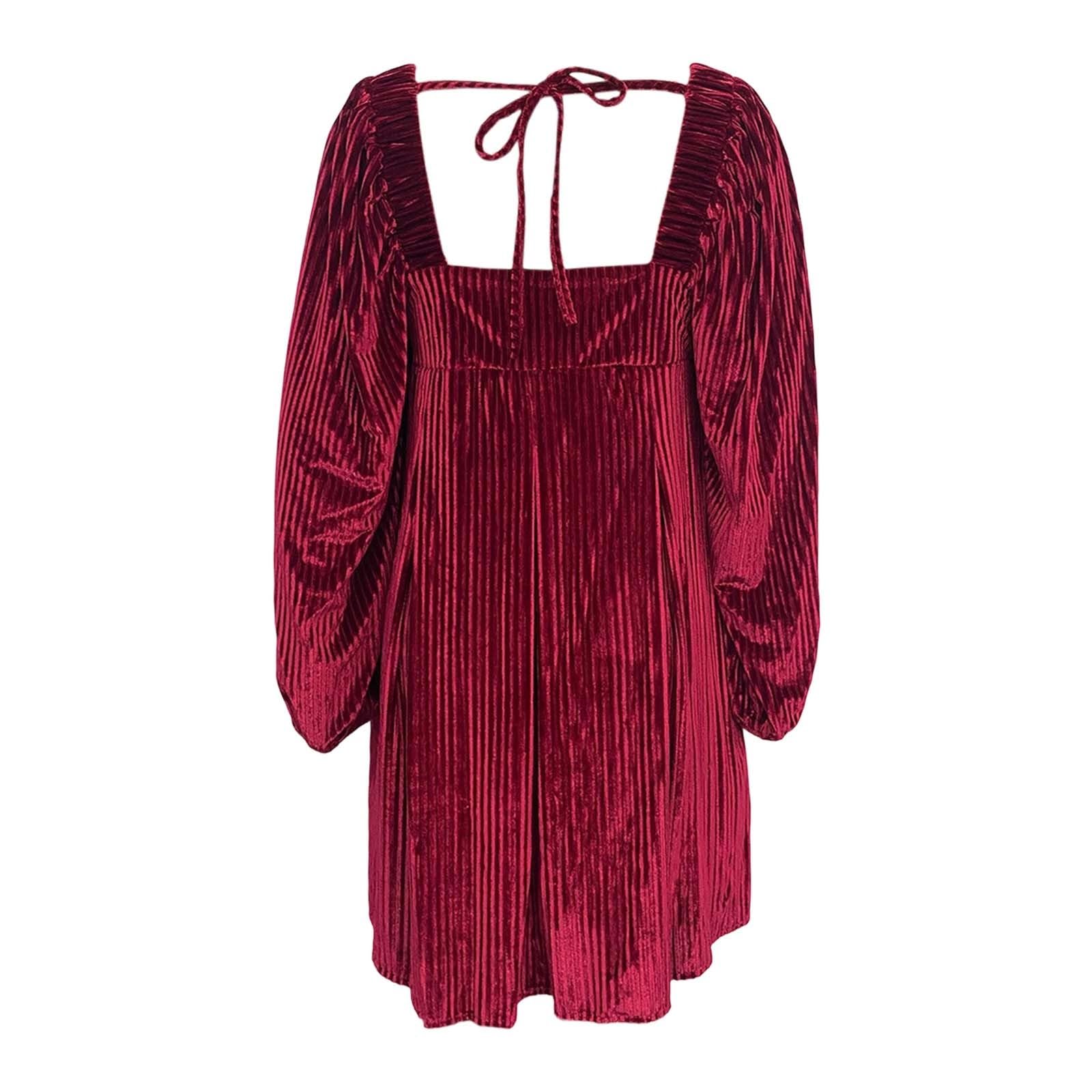 Vestito Natale Donna-Abito Donna Velluto-Elegante Abito Casual in Velluto per Lavoro, Appuntamenti, Serate, Feste, Morbido E Fluido, con Scollo Quadrato E Design Senza Schienale.