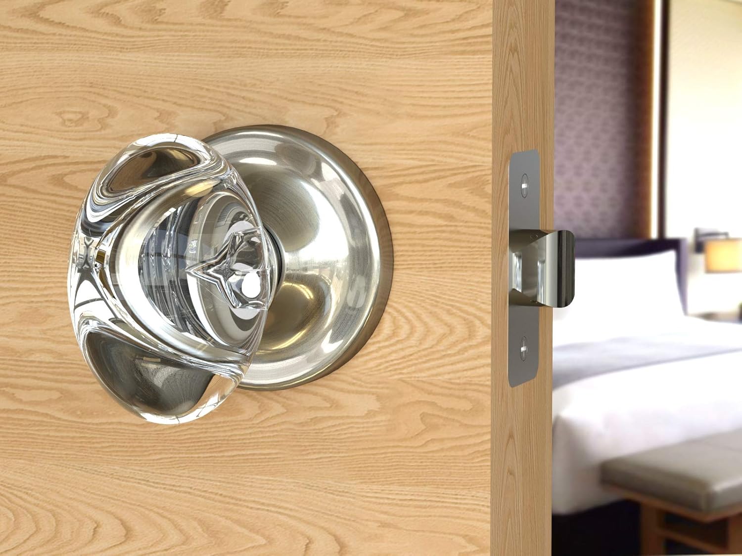 Passage Oval Egg Crystal Door Knobs Satin Nickel Round Rosette