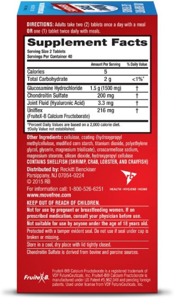 Move Free Advanced, 80 tablets - Joint Health Supplement with Glucosamine and Chondroitin (Pack of 5)