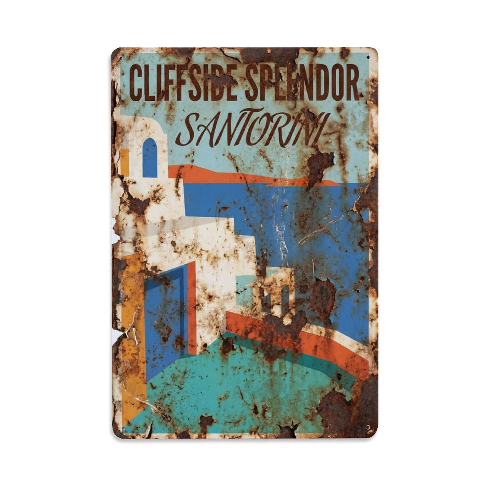 Gead 8X12inch Style Vintage Travel Santorini Cliffside Splendor Metal Tin Sign