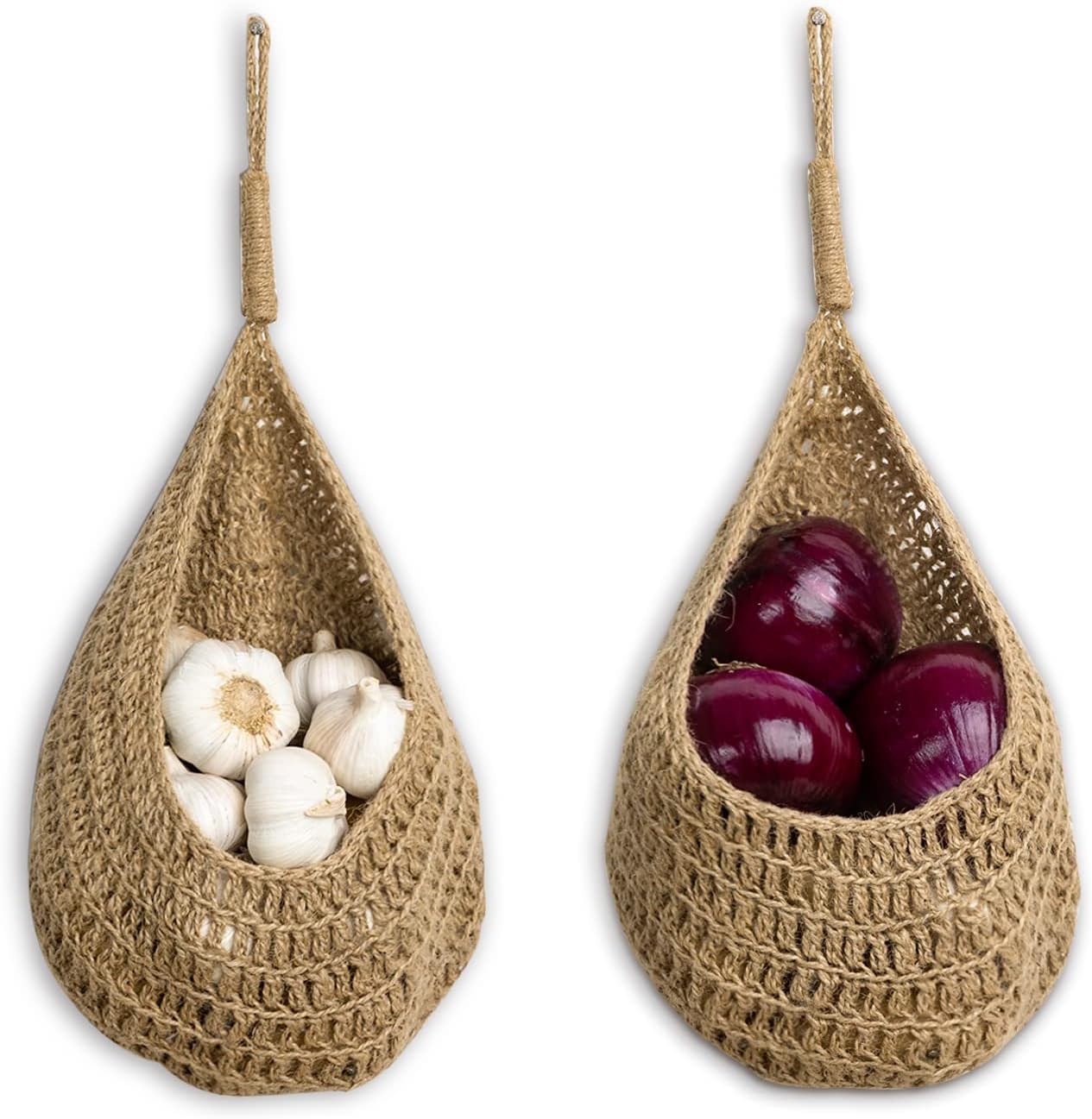 4 Pcs Jute Hanging Fruit Baskets, Boho Hanging Wall Basket