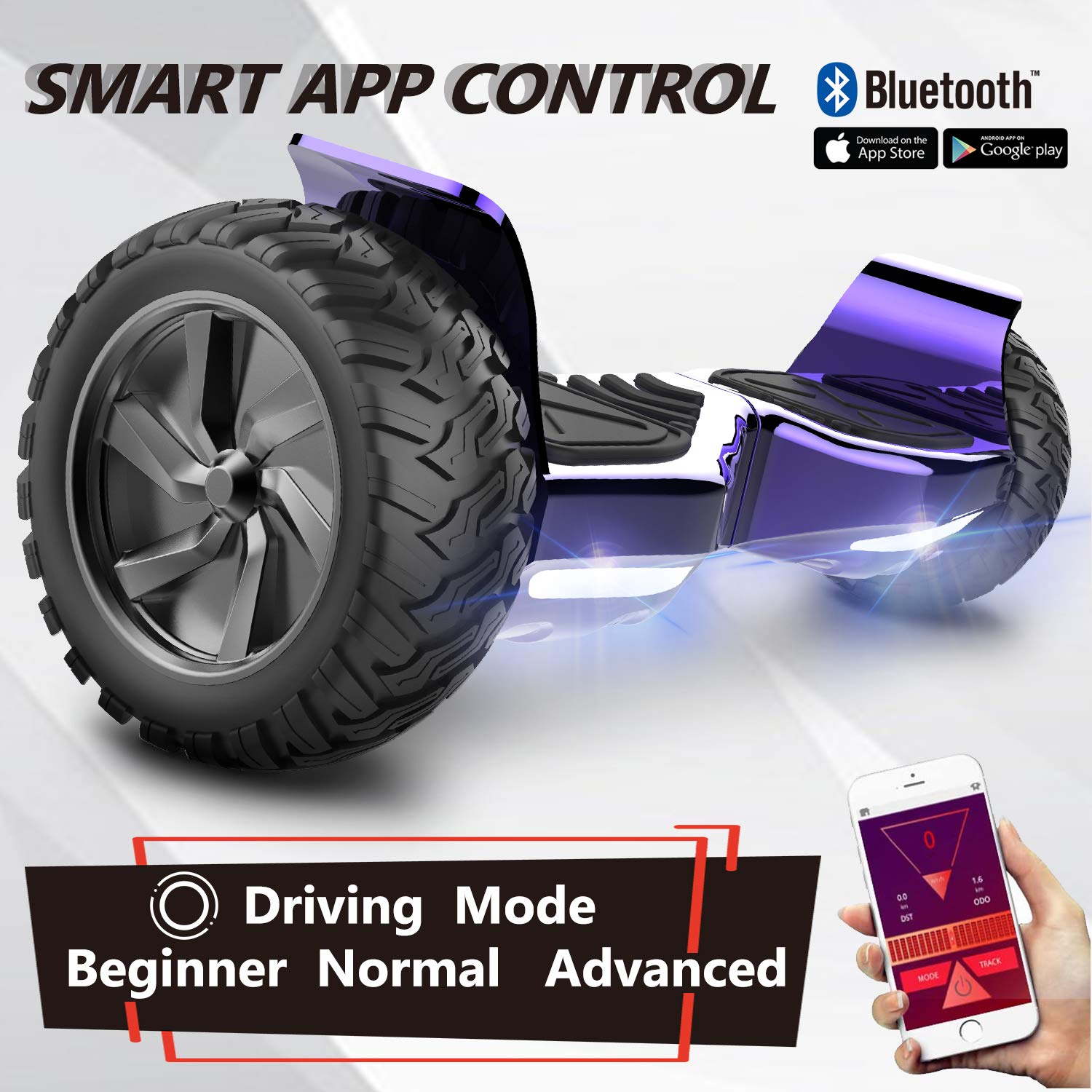 GeekMe Deska hoverboard, offroadowa, 8,5", SUV, sterowanie aplikacją, głośnik Bluetooth, podwójny silnik, światła LED, terenowe deski hoverboard dla dzieci i dorosłych