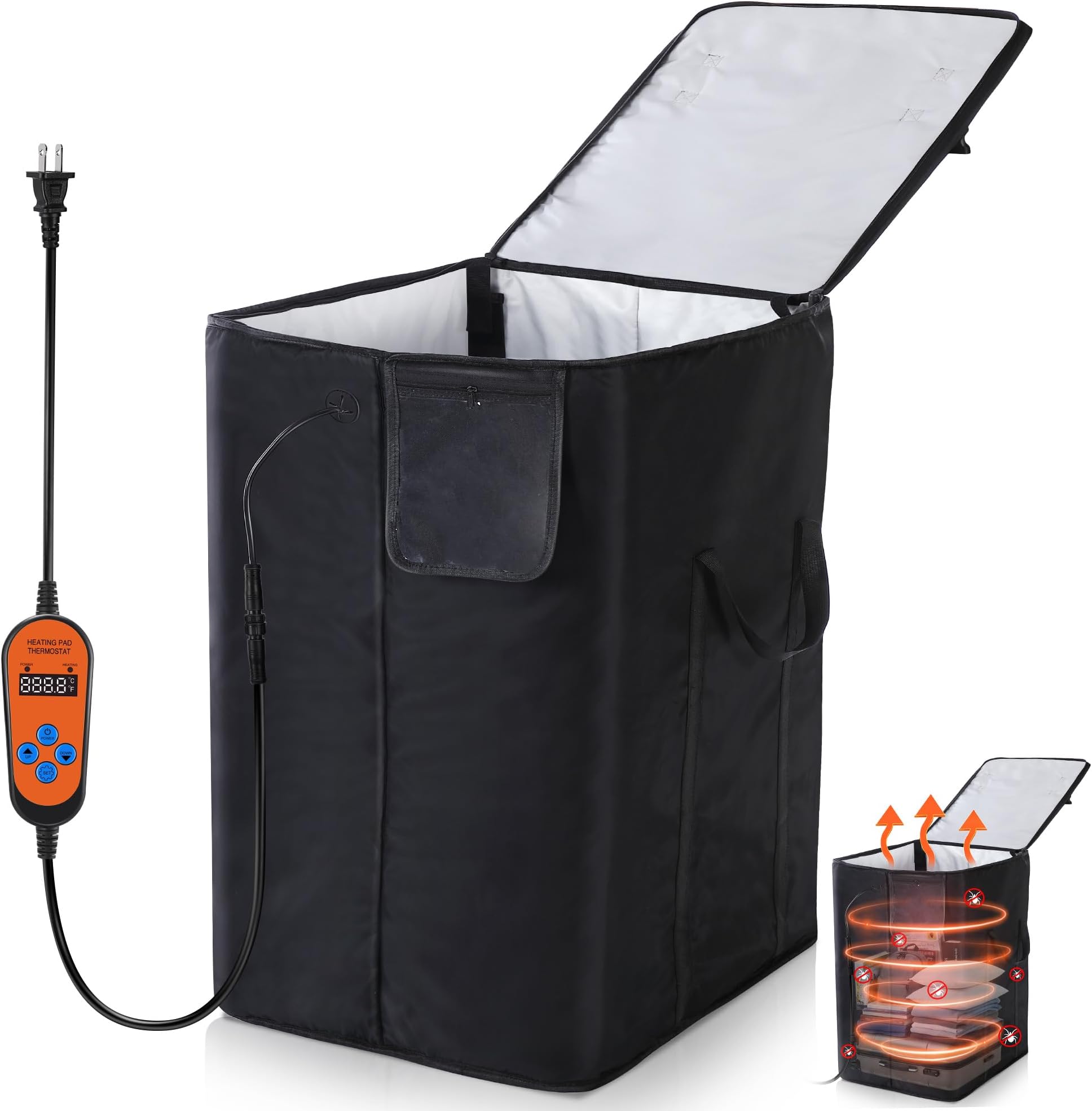 Bed Bug Heater, 360° High Temperature Portable Bed Bug Eliminator Equipment with Digital Timer & Temperature Control, Fast Heating to 155°F for Moths, Carpet Beetles and Lice(Black)