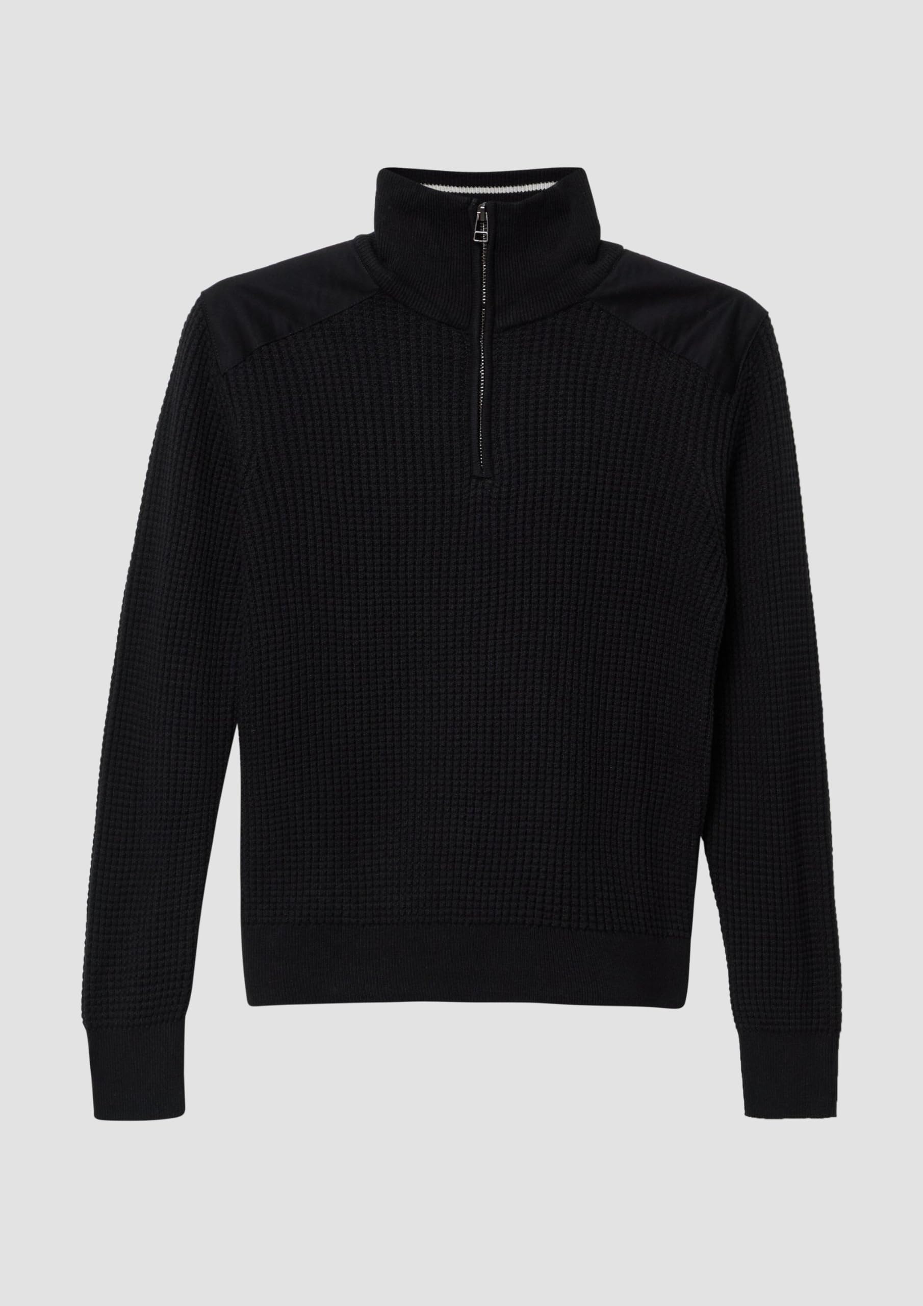 s.Oliver Strickpullover mit Troyer-Kragen und Schulterpaneelen aus Webstoff