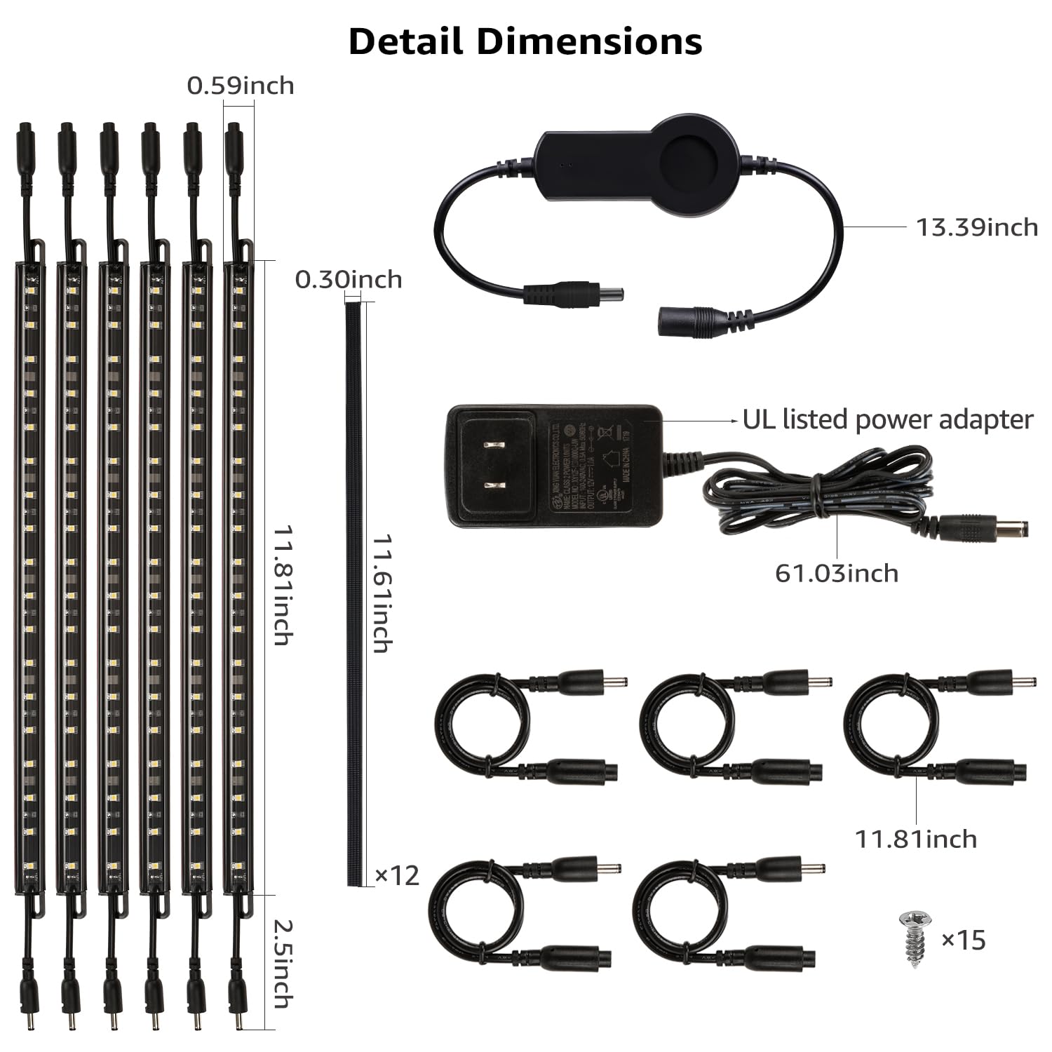 TORCHSTAR Kit de iluminación LED inteligente con control de voz, (6) barras de luz enlazables regulables de 12 pulgadas, compatible con Alexa y interruptor basculante, adaptador de corriente UL de