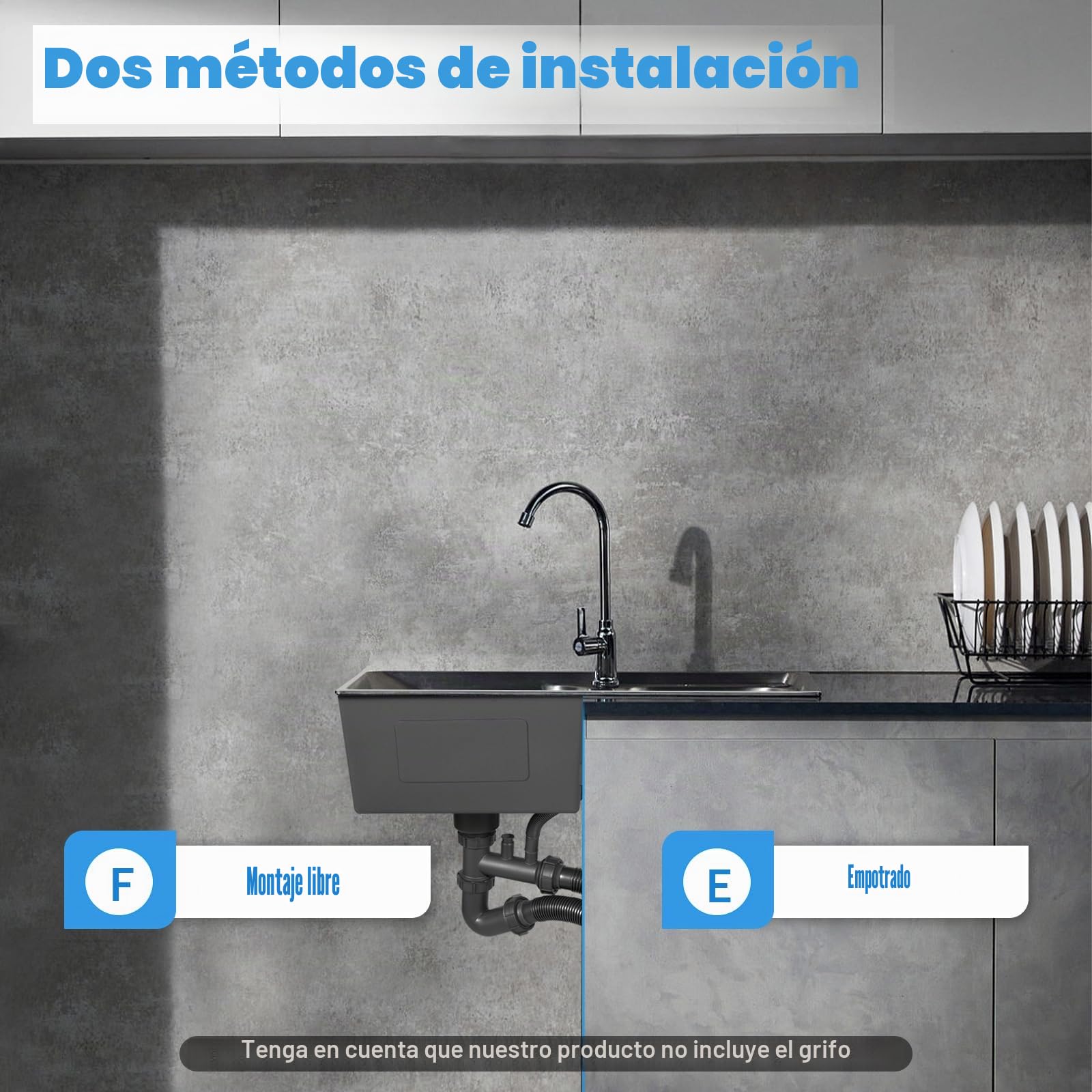 Fregadero doble 201 de acero inoxidable, empotrable, 78 x 43 x 21 cm, rectangular con escurridor, filtro de residuos, dispositivo de drenaje de cocina, fregadero de cocina con 2 cuencas