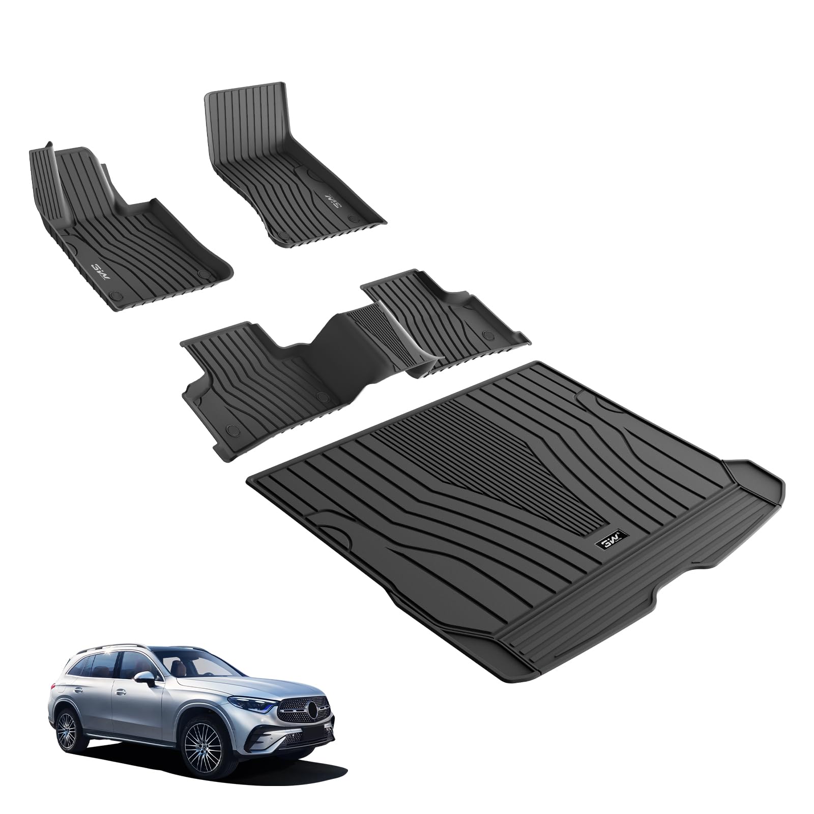 Rizline Tapis de Sol 3D pour Voiture - Compatible avec Mercedes Classe C W205 2014-2021 - Accessoires de Voiture Gamme de Tapis en Caoutchouc TPE, Toutes Saisons, inodore, antidérapant, Schwartz