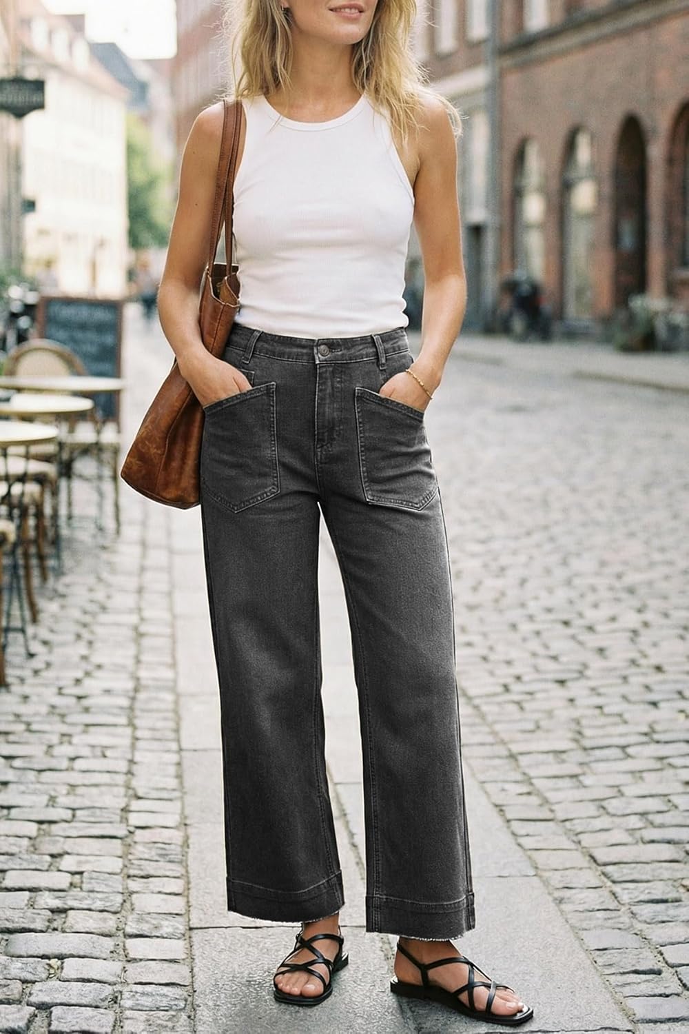 Cicy Bell Womens Cropped Wide Leg Jeans Stretchy High Waisted Trendy Capri Baggy Denim Ankle Pants with Pockets - Image 4