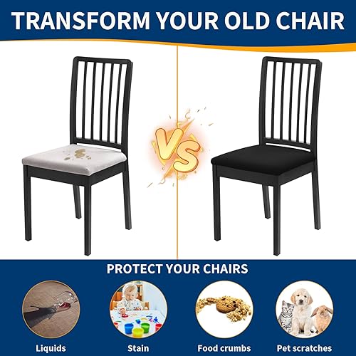Miniatura 4 de Juego de 6 fundas de asiento impermeables para sillas de comedor, extraíbles y lavables, fundas de asiento para sillas de comedor para el hogar,