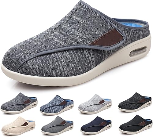 Miniatura 10 de Tenis extra anchos con edema para caminar, con correa ajustable, ideales para diabetes, edema, fascitis plantar y pies hinchados, Negro-Gris