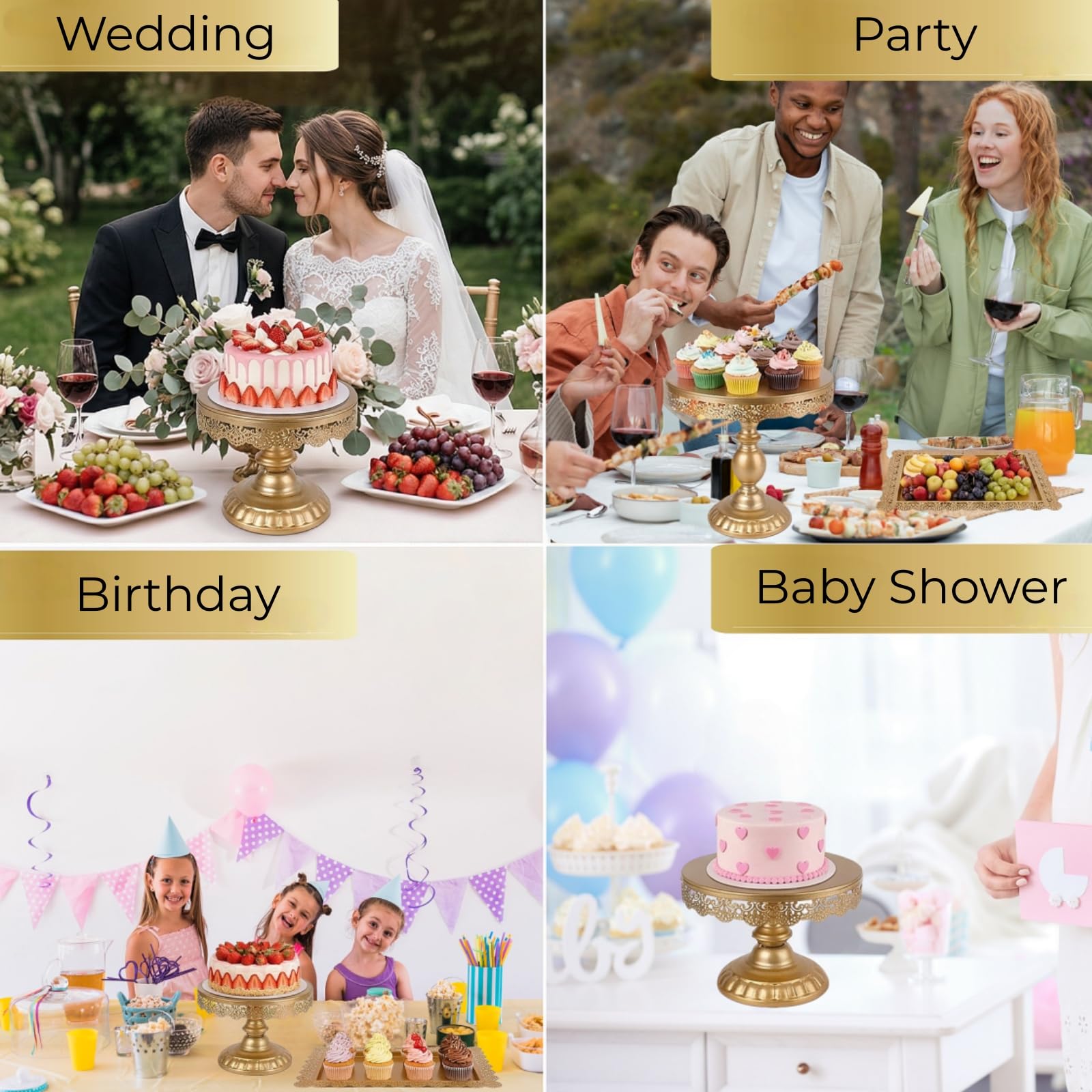 ZOOFOX 10 soportes para tartas, soporte de metal para magdalenas con múltiples estilos de combinación, bandeja de postre, bandeja para servir frutas, caramelos, torre para bodas, cumpleaños, baby
