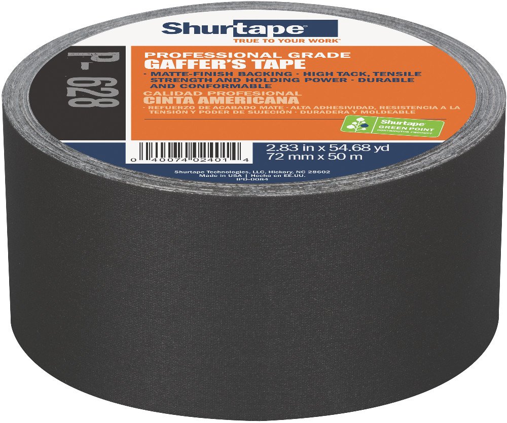 ShurtapeP- 628 Professional Grade, Coated Gaffer's Tape, Social Distancing Marking, 72mm x 50m, Black, 1 Roll (181204)