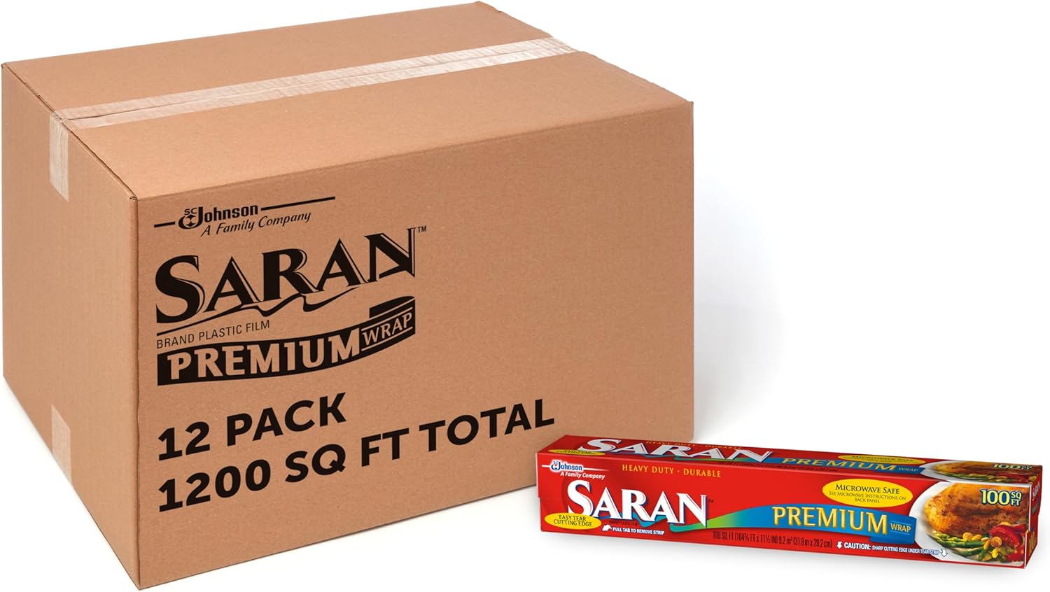 Saran Premium Plastic Wrap, Bulk Food Storage, Easy Dispense, 1,200 Sq Ft