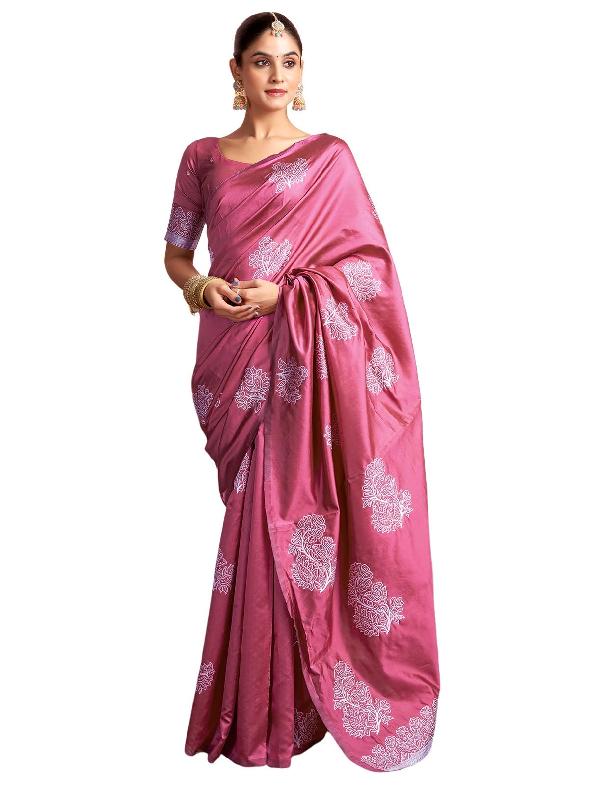Satrani Women's Silk Blend Banarasi Jacquard Saree With Unstitched Blouse Piece (3882S193N_Dark Pink3)