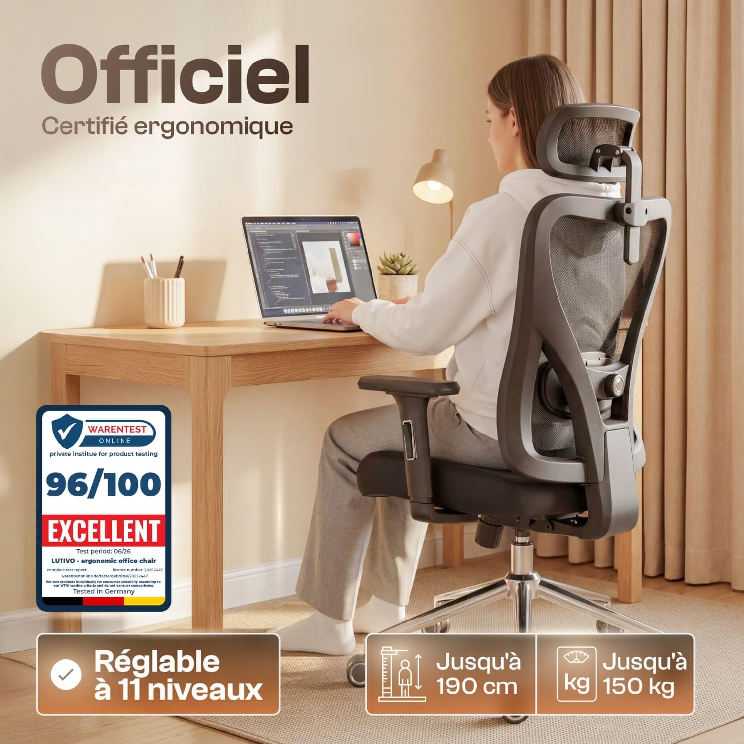 Chaise Bureau Ergonomique, Fauteuil de Bureau avec réglage Confort
