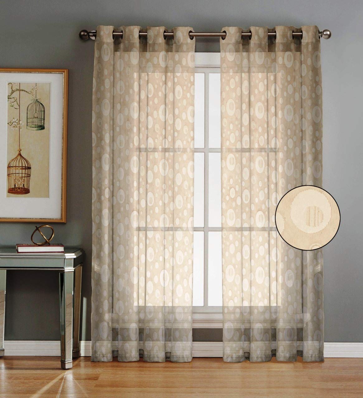 FRESH FROM LOOM Sheer Curtains 7 Feet Long Door and Window | Net Curtain | Semi Transparent Tissue Screens Parda | Eyelet Ring Parde (4 x 7 feet, Cream, 2pc)
