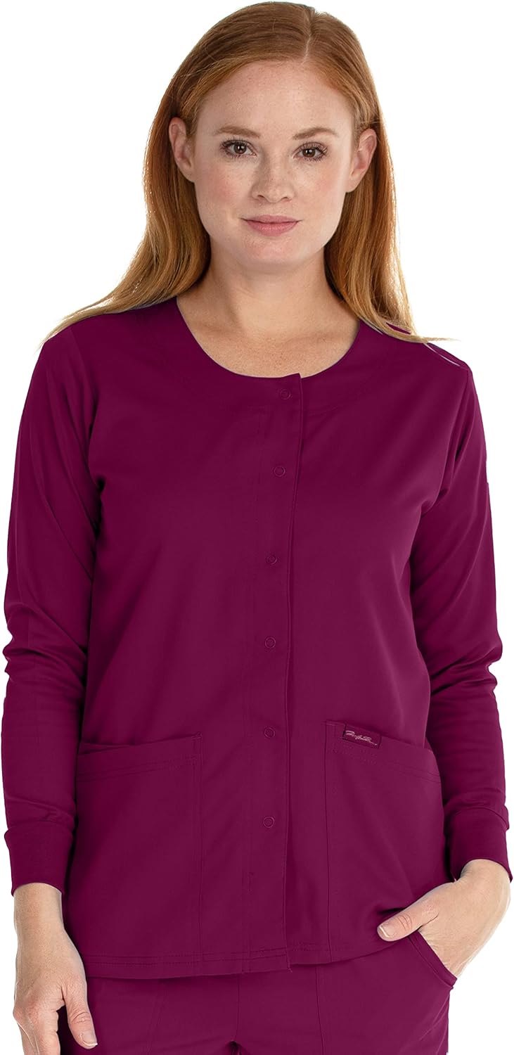 MediChic Scrubs Women's Stretch Round Neck Warm Up Jacket with Snap Fronts