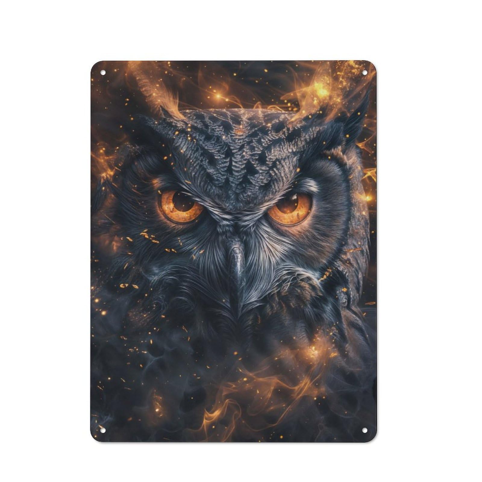 Junmoney Fiery Gaze Of The Owl Metal Wall Sign 40X30cm Featuring For Garage Wall, A Housewarming Gift For People Furnishing A Garage