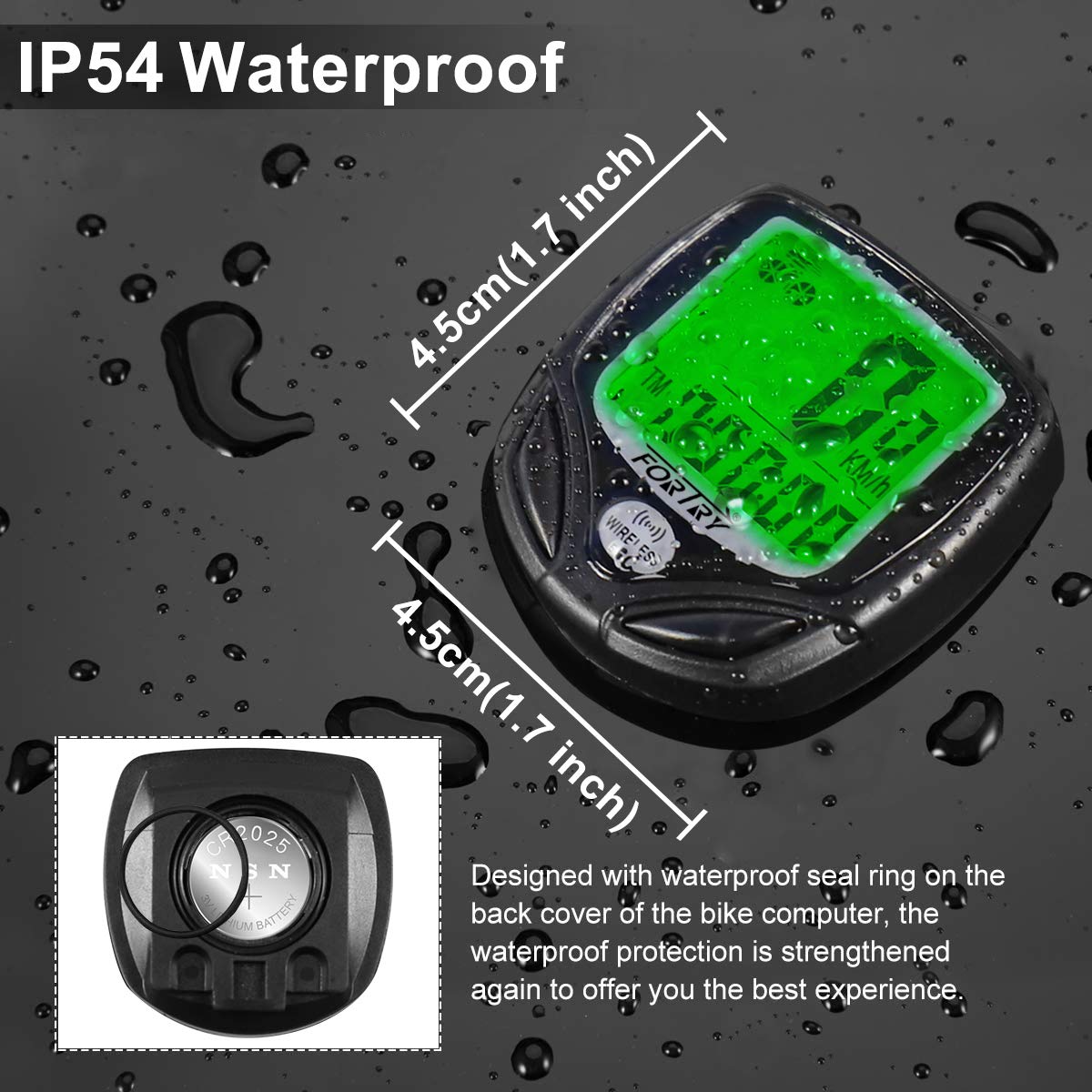 FORTRY bike Computer Wireless 16 Function IP54 Waterproof LCD Display -Universal Smart Bicycle Computer, with One-key Wake up function and Day and Night Mode bike speedometer (Black): Buy Online at Best Price