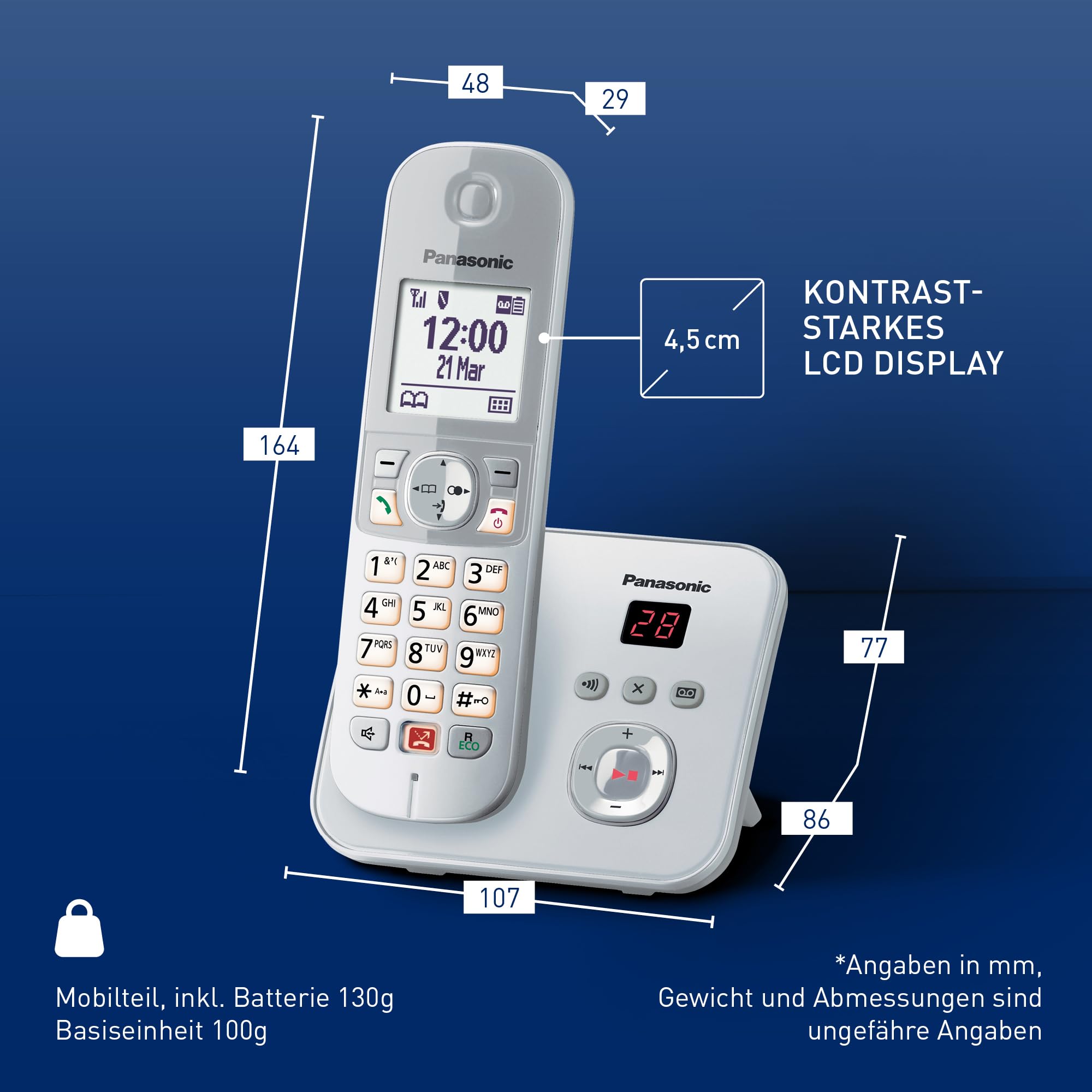 Panasonic KX-TG6861GS Schnurlostelefon mit Anrufbeantworter perl-Silber