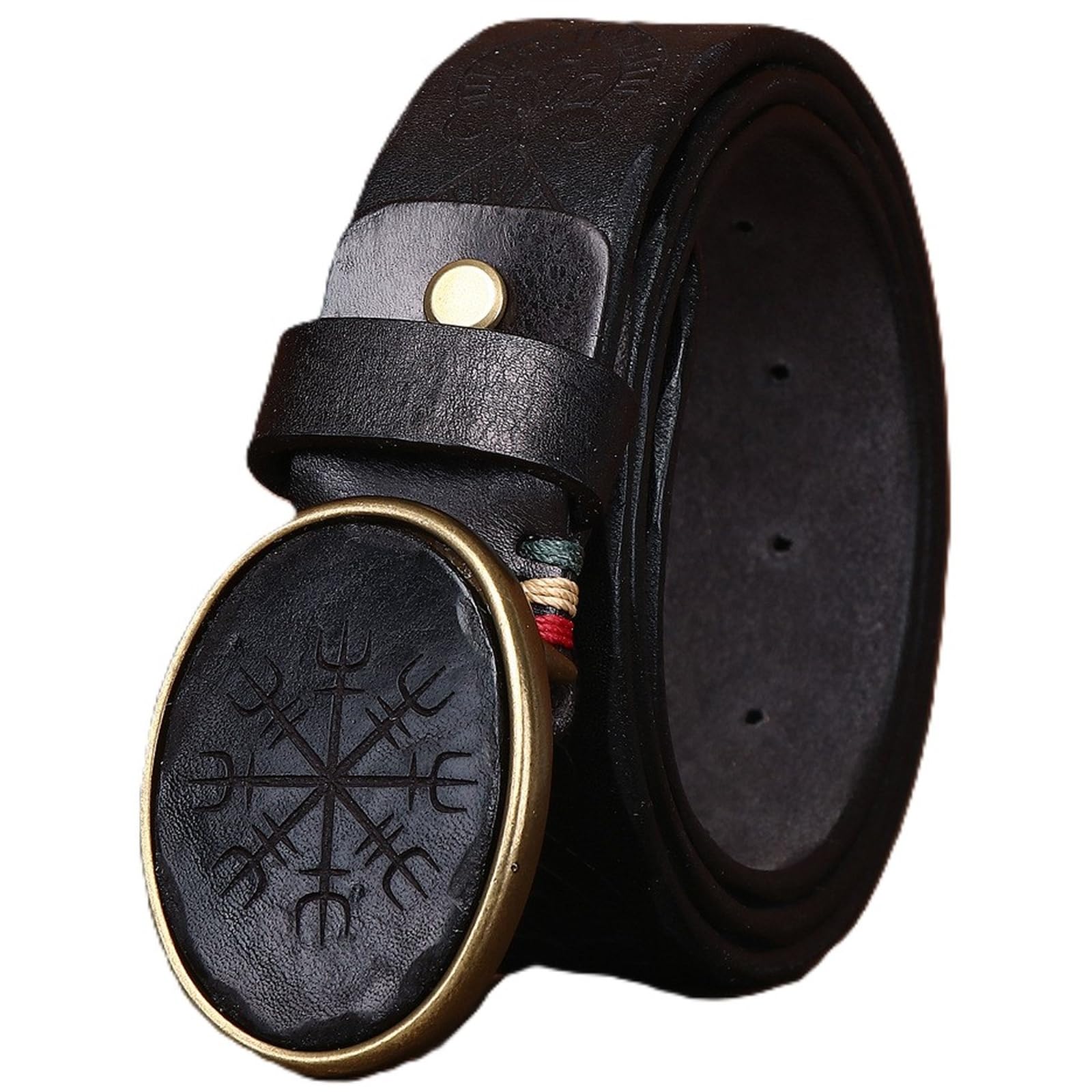 AGUTALITHIC Men Handmade Full Grain Leather Embossed Belt,1 1/2" Western Cowboy Casual Strap Engraved Heavy Duty Oval Buckle(105cm/41, Black)